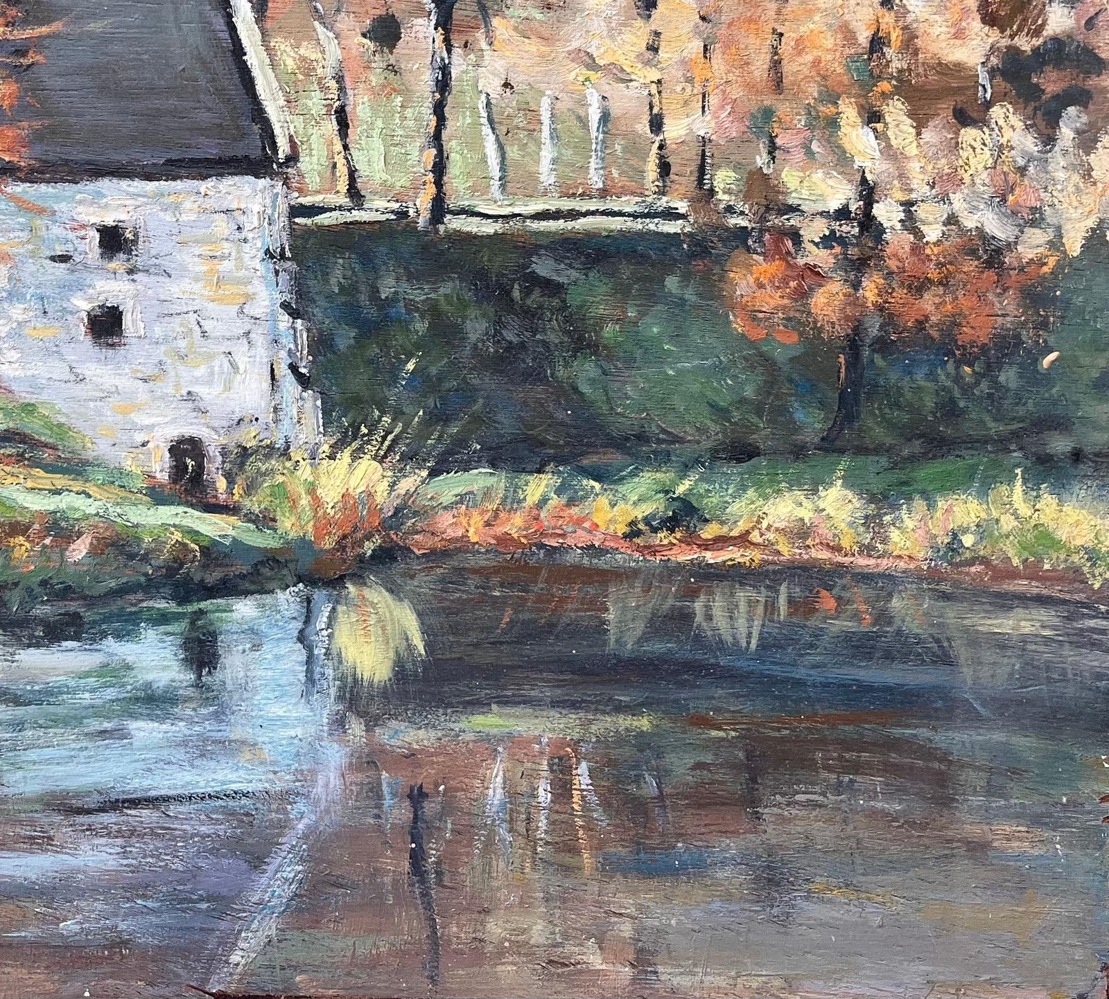 Fanch Lel French Autumn Landscape Oil Painting Of Riverside Mill With Reflections photo for sale