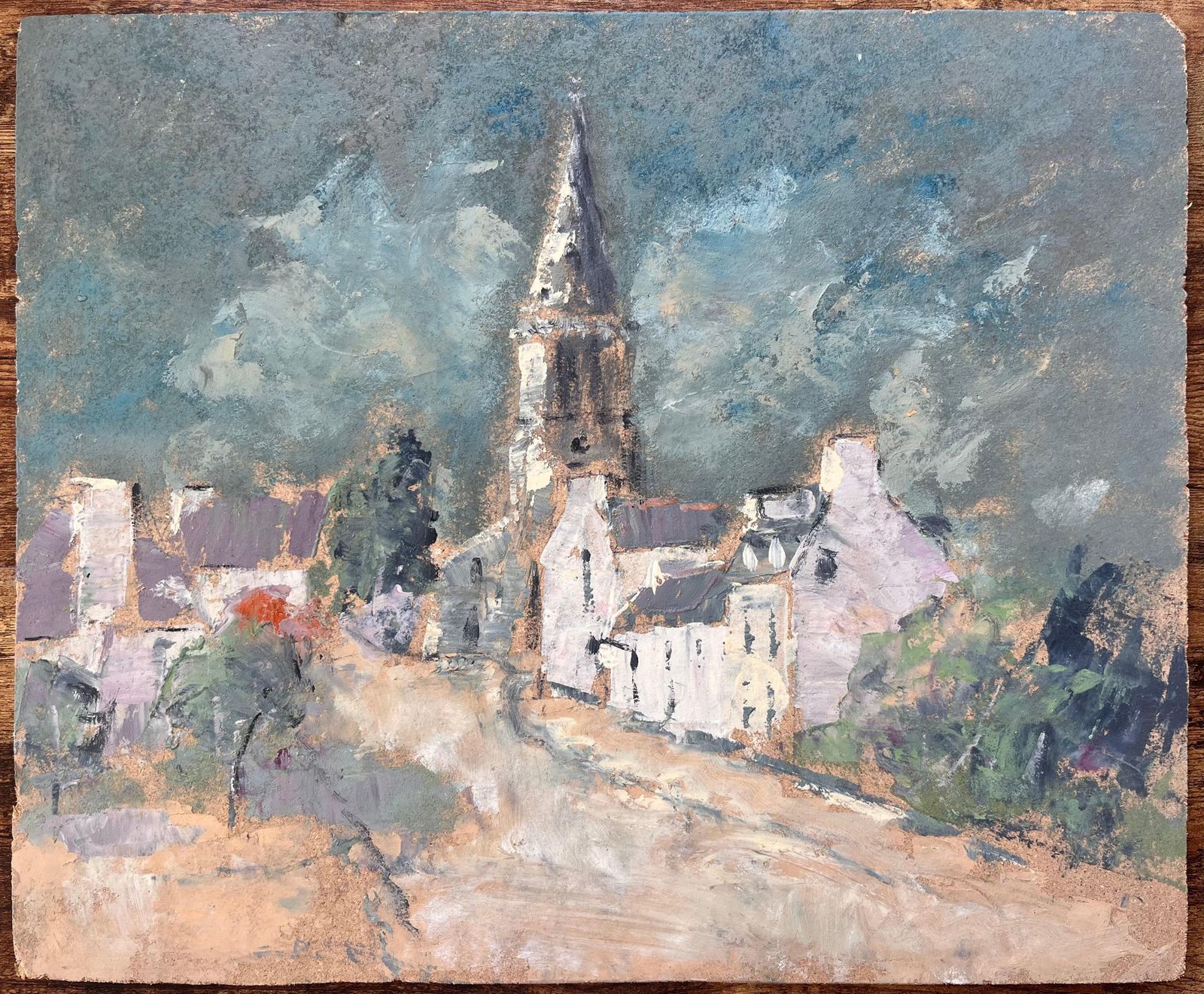 Fanch Lel French Village Church Tower Oil Painting With Dramatic Sky And Earthy Palette photo furniture