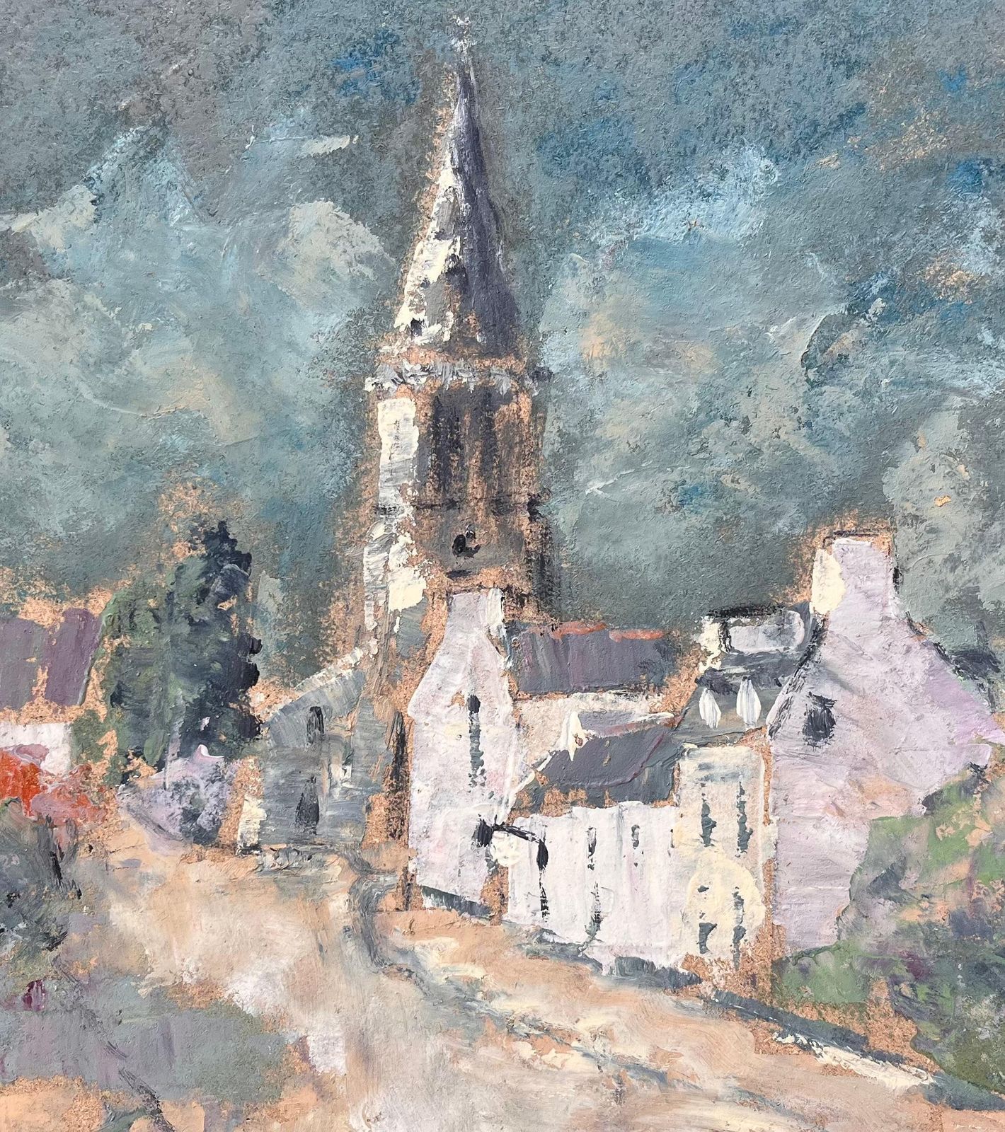 Fanch Lel French Village Church Tower Oil Painting With Dramatic Sky And Earthy Palette photo buy