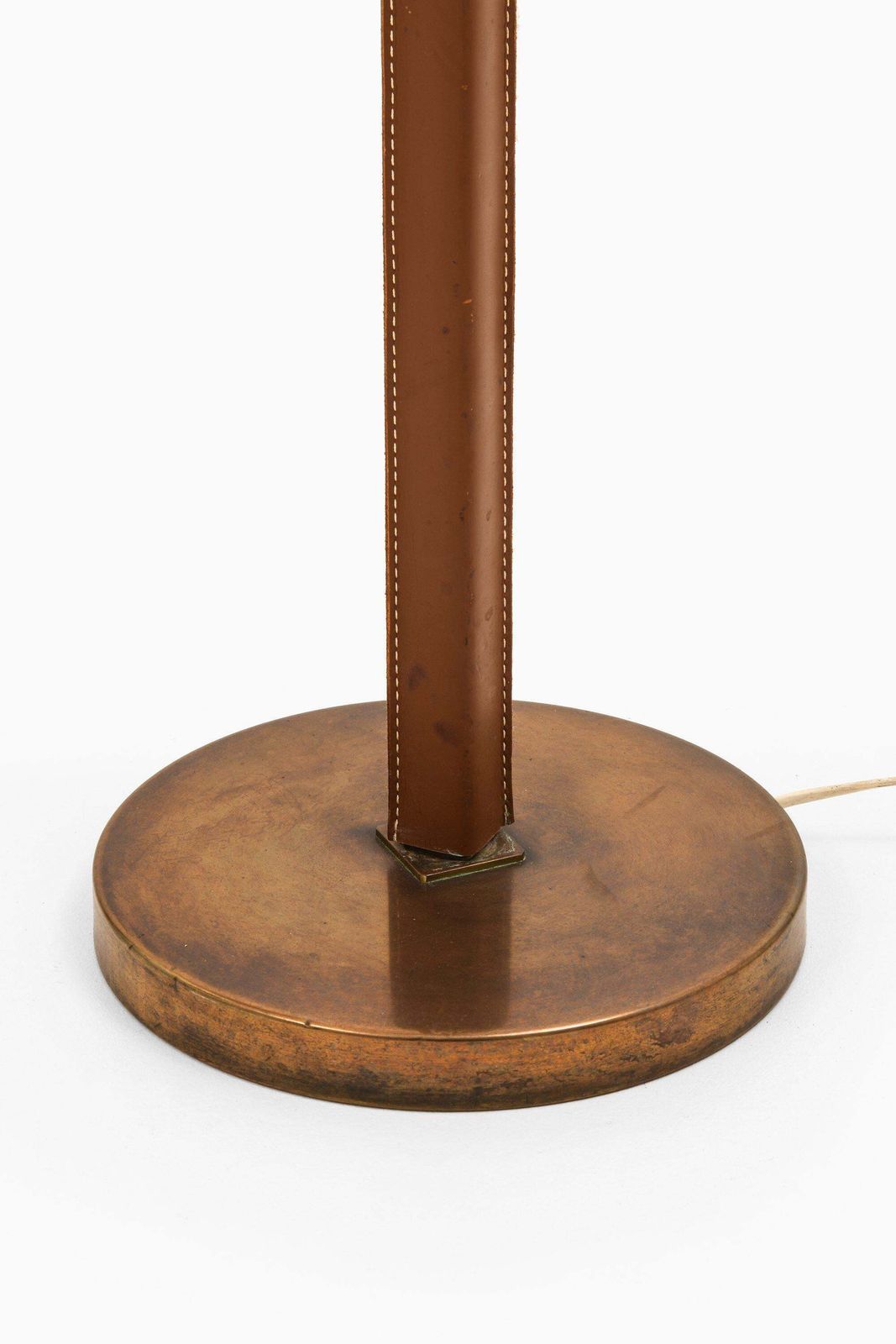 Rare Pair Of Floor Lamps In Leather, Brass And Original Shades, 1950's photo Lighting