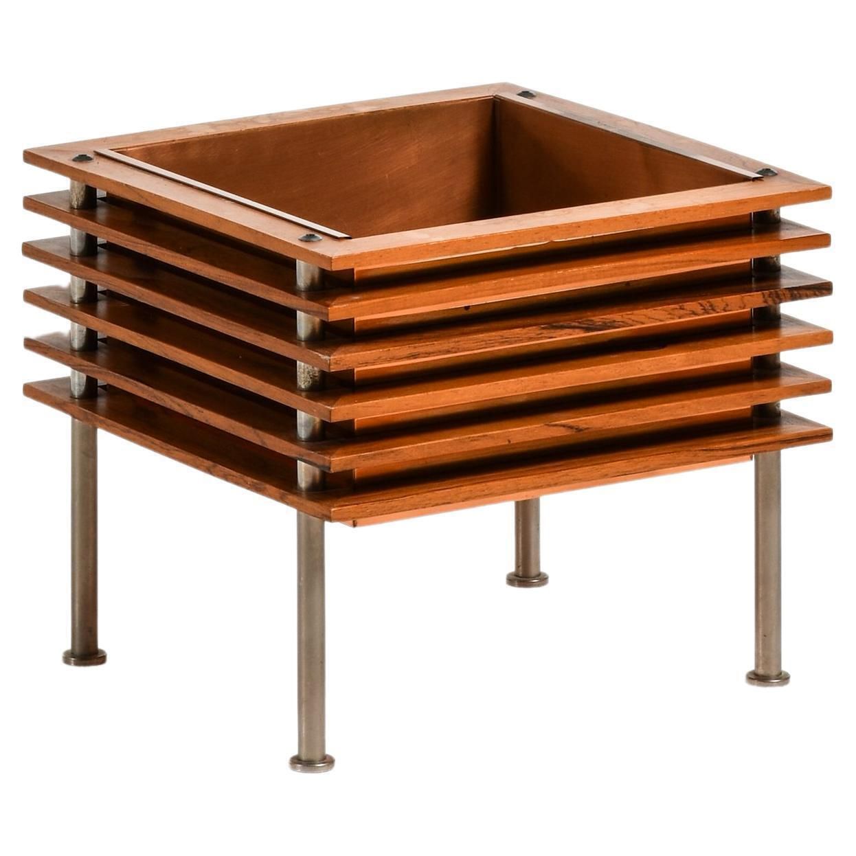 Flower Table In Rosewood, Steel And Copper Box By Nils Jonsson, 1960's