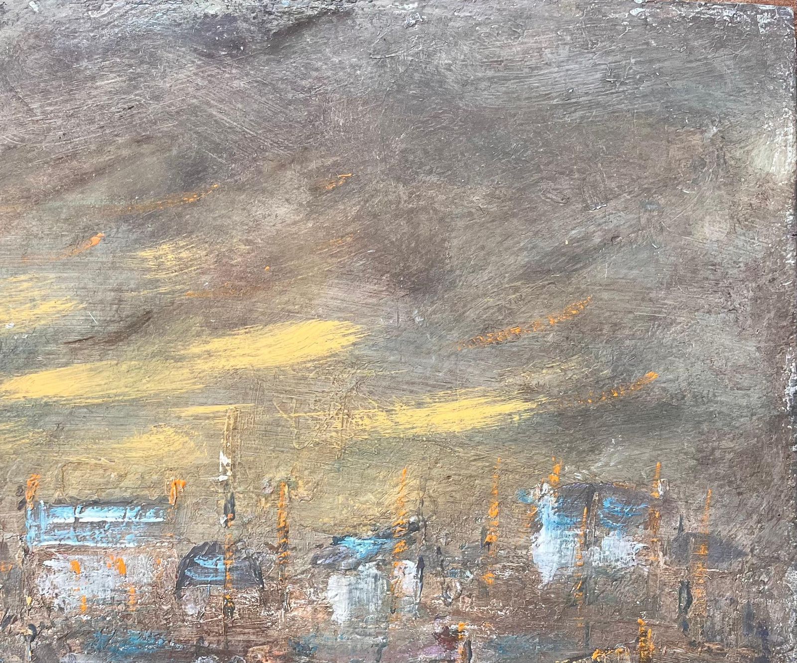 Fanch Lel Impressionist French Nocturne Port Scene Oil Painting With Boats And Lights photo vinterior