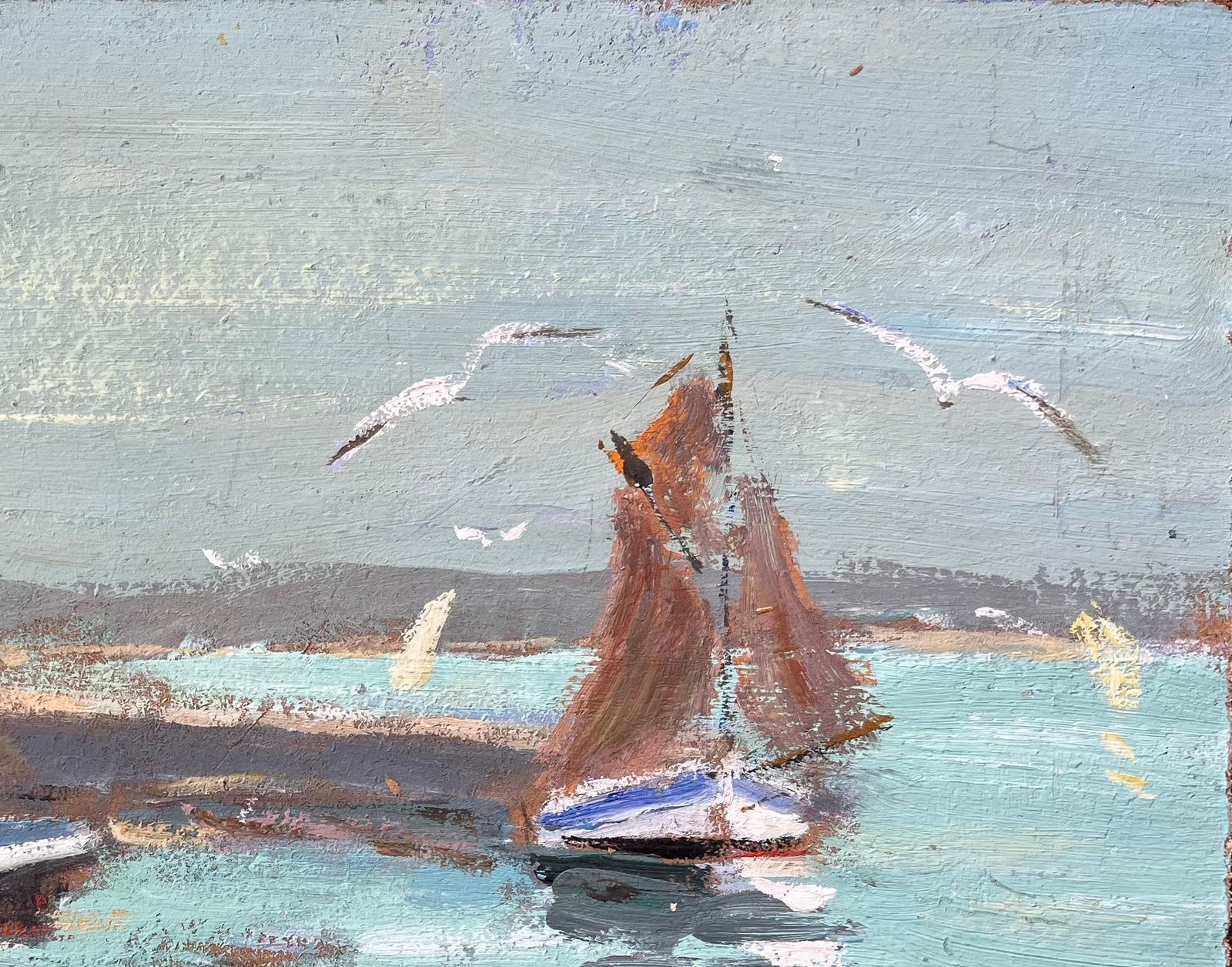 Fanch Lel Fishing Boats And Shellfish Gatherers By Coastal Fort With Seagulls photo Art