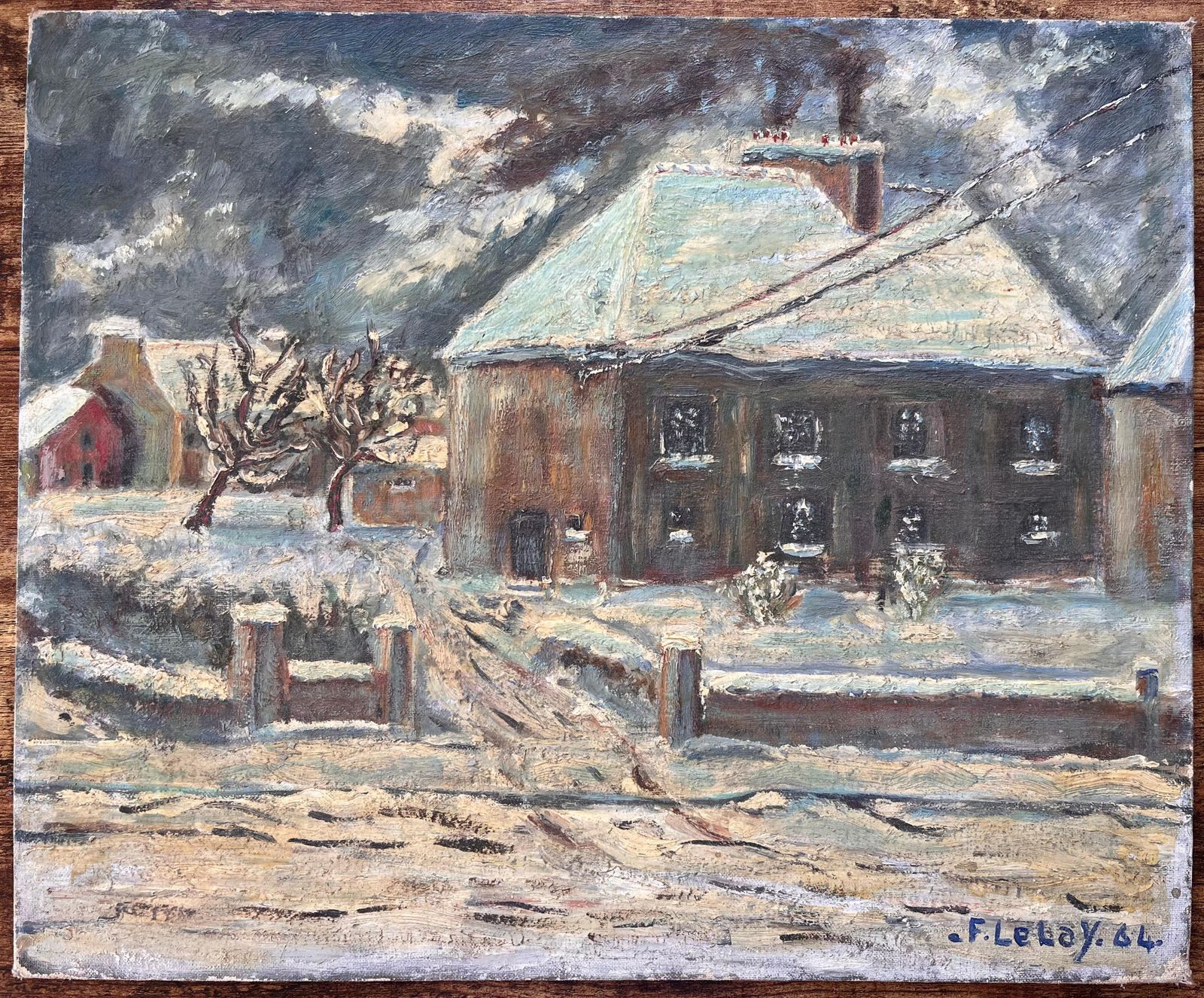 Fanch Lel French Snow Scene Oil Painting Of Nicolas Busnel's House From Upstairs Window photo furniture
