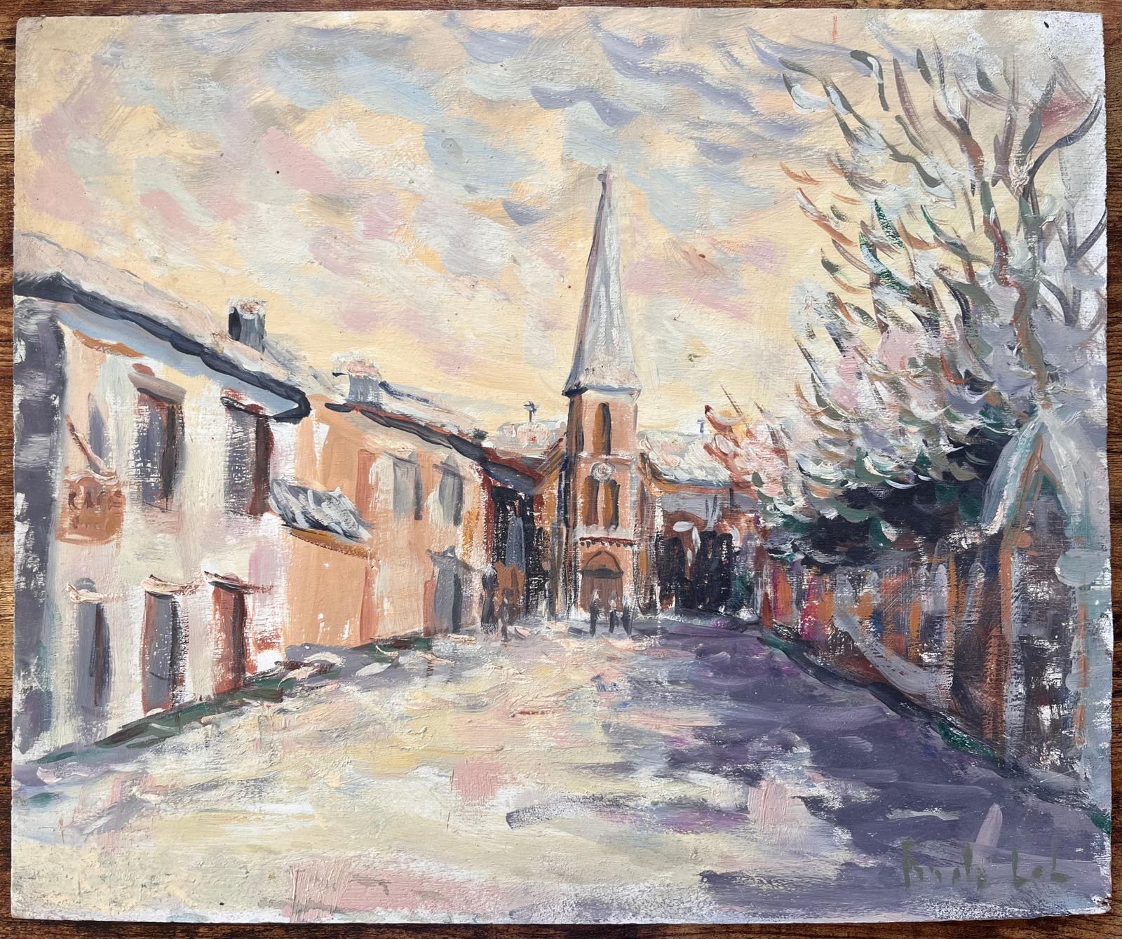 Fanch Lel French Impressionist Street Scene With Church And Snow Covered Trees At Dusk photo furniture