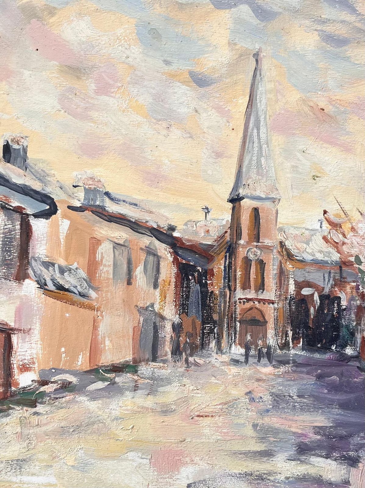 Fanch Lel French Impressionist Street Scene With Church And Snow Covered Trees At Dusk photo buy