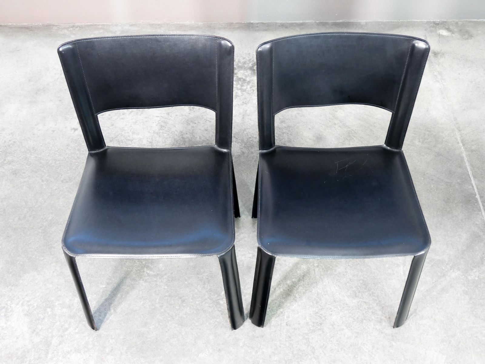 Set Of Six Chairs, Designed By Willy Rizzo For Cidue, In Black Leather. Italy, 1970s photo buy