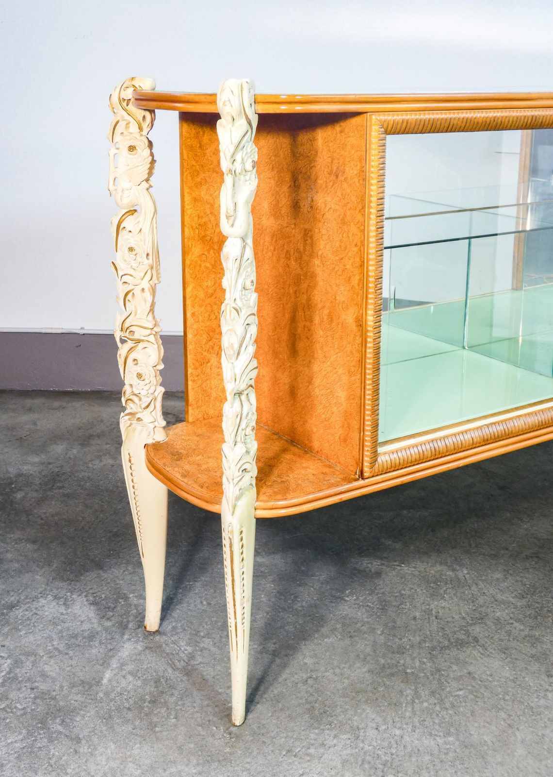 photo for sale Sideboard, Display Case La Permanente Mobili Cantù, Carved Wooden Legs. 1940s