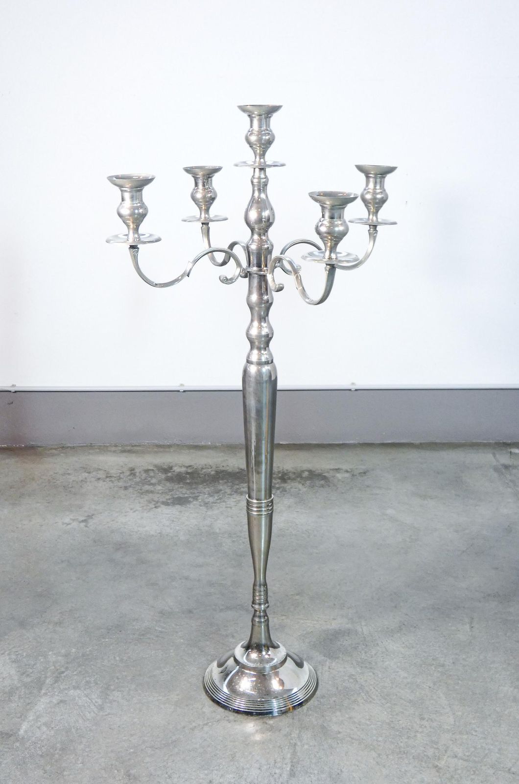 Large Floor Candelabra, Five Lumen Metal Torchiere, Louis XVI Style photo for sale