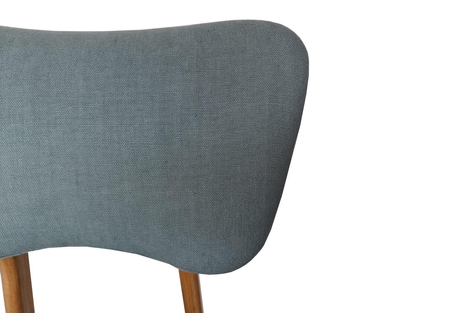 Mid Century Butterfly Stoel, Blauw Pierre Frey Linnen, Eikenhout, Europa, Jaren 1960 photo vinterior