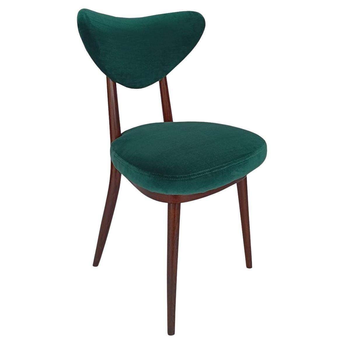 Mid Century Heart Chair In Green Cotton Velvet Adamo Eva By Dedar, Europe, 1960s