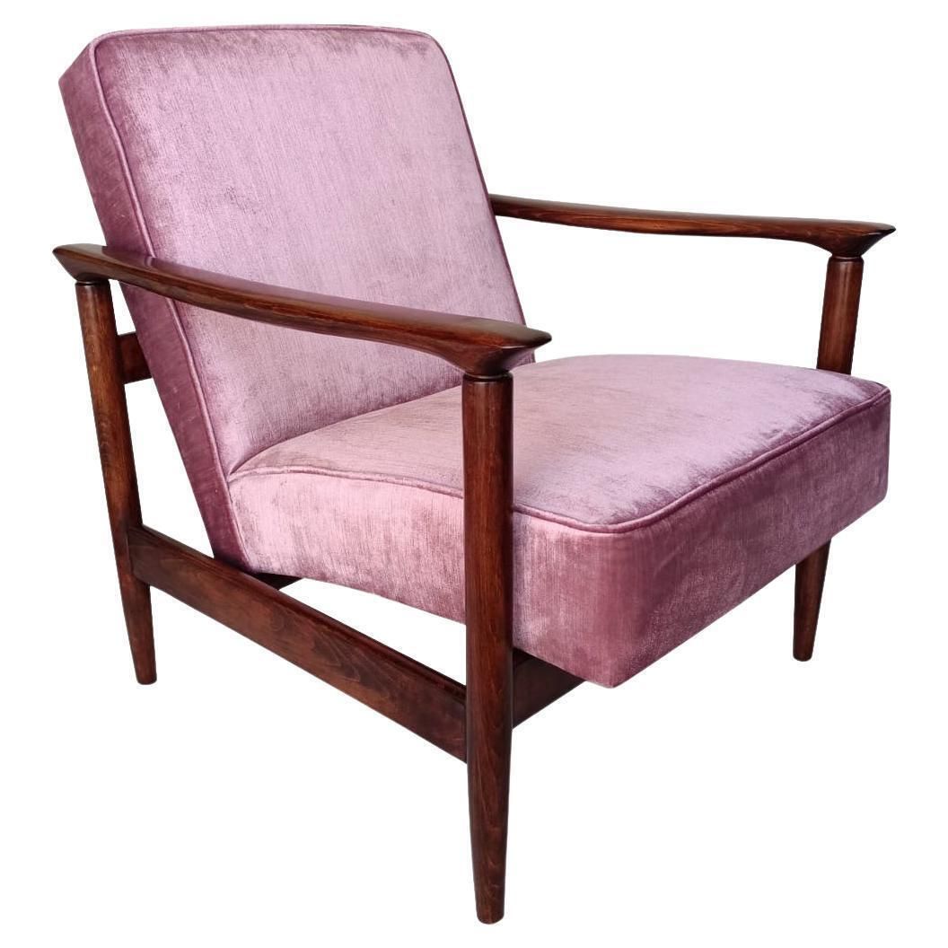 Mid Century Pink Glossy Velvet Armchair, Designed By Edmund Homa, Europe, 1960s.