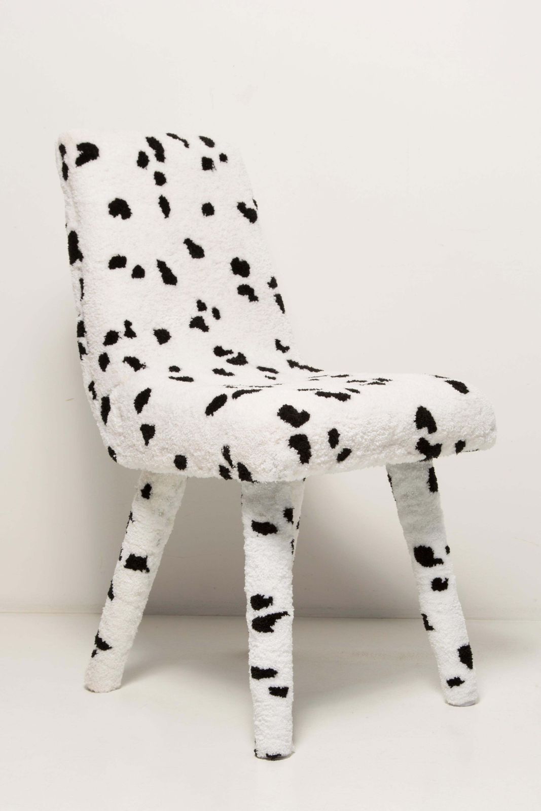 Four Midcentury Hand Tufting Cruella Dalmatian Wool, Rajmund Halas Chairs, 1960s photo for sale