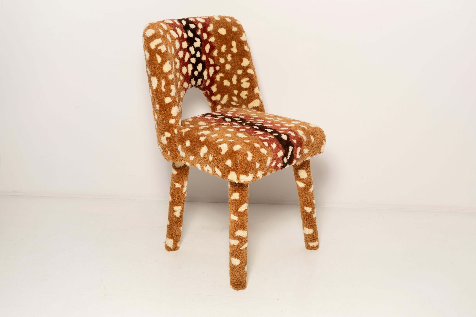 Set Of Mid Century Hand Tufting Roe Deer Bambi Wool Chair And Stool, Europe photo buy