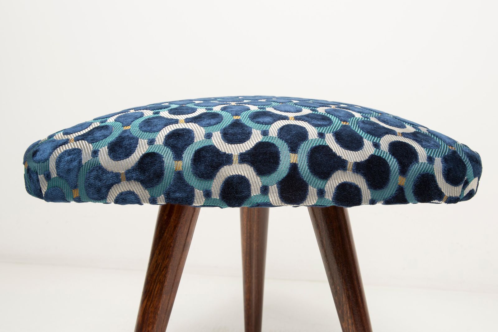 Set Of Two Mid Century Scarabeo Blue Velvet Dedar Triangle Stools, Europe, 1960s photo buy