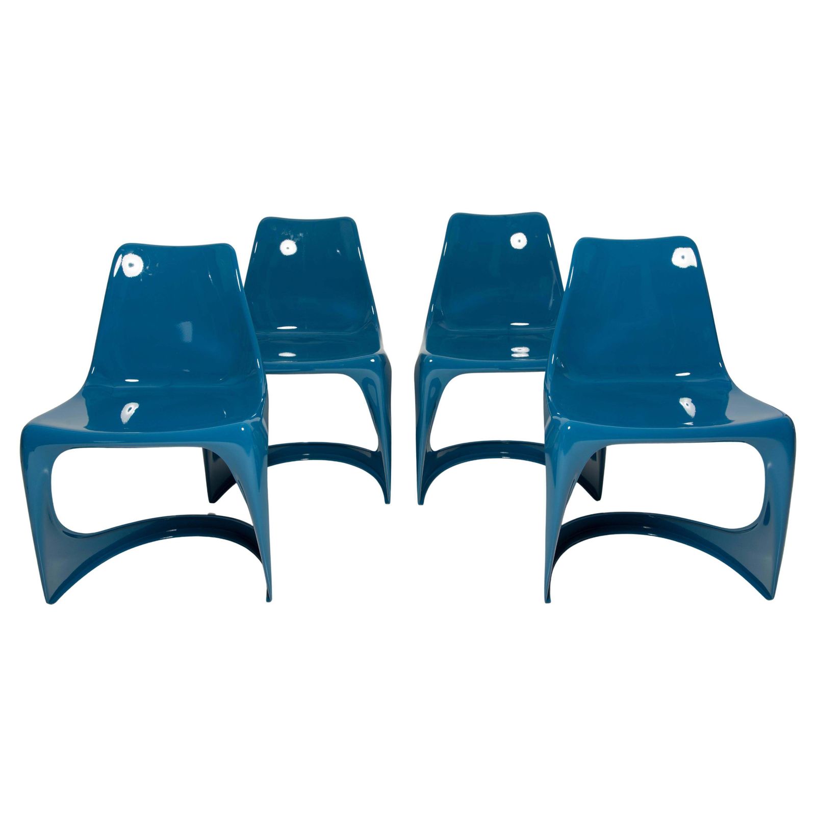 Set Of Four Mid Century Sea Blue Cado Chairs, Steen østergaard, Europe, 1960s