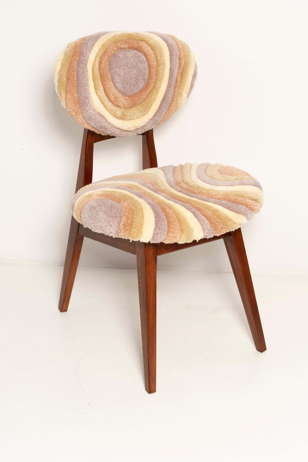Set Of Eight Mid Century Mushroom Chairs, Hand Tufting Beige Wool, Europe, 1960s photo for sale