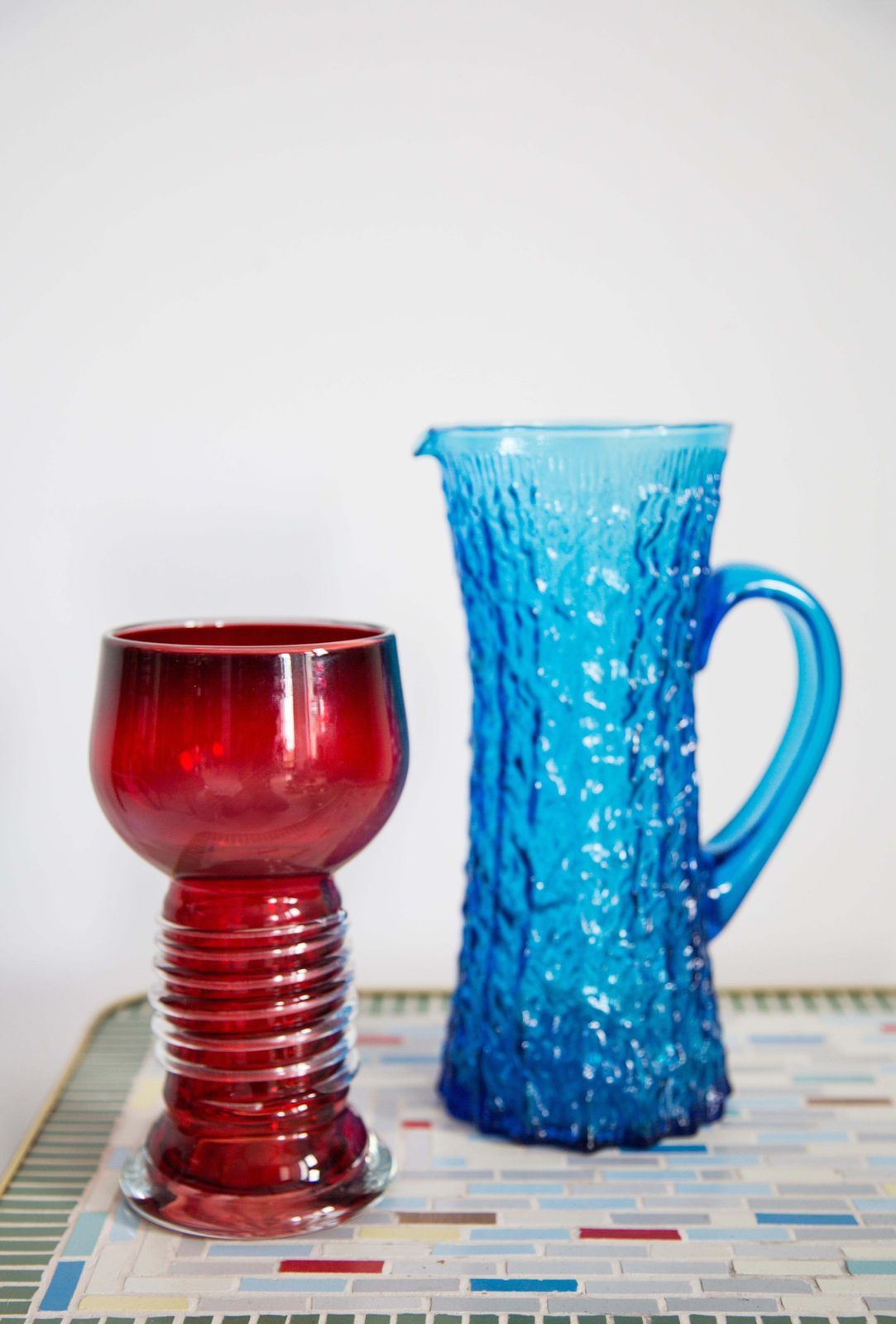 Mid Century Water Or Juice Pot, Pitcher, Blue Glass, Europe, 1960s photo furniture