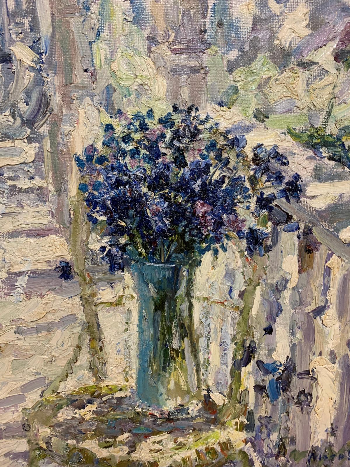 Georgij Moroz"Cornflowers"Light Blue Cm. 54 X 62 Oil1997 photo for sale