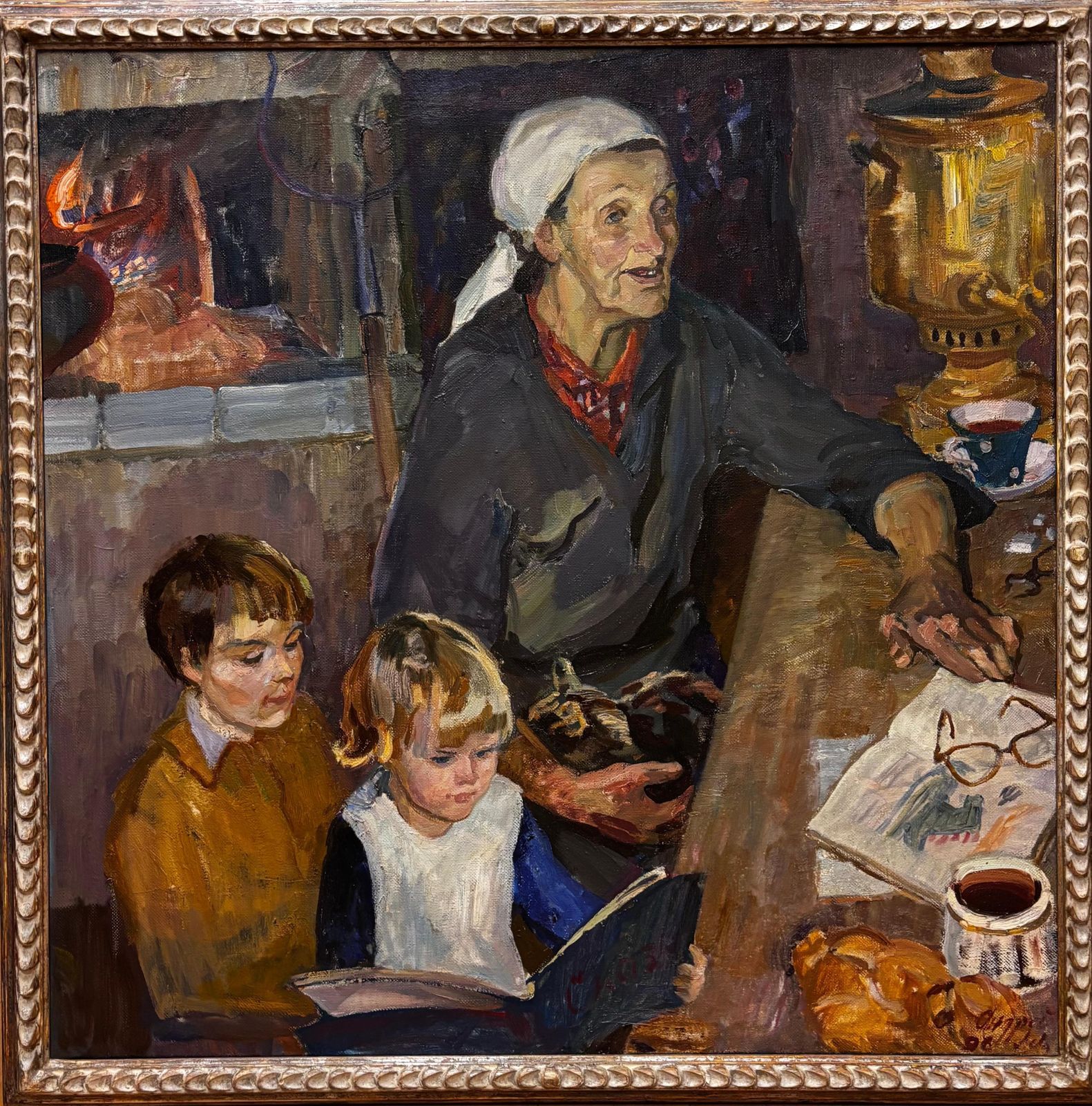Andrei Levitine "Le Favole Della Nonna" Olio Su Tela 93 X 93  19891989