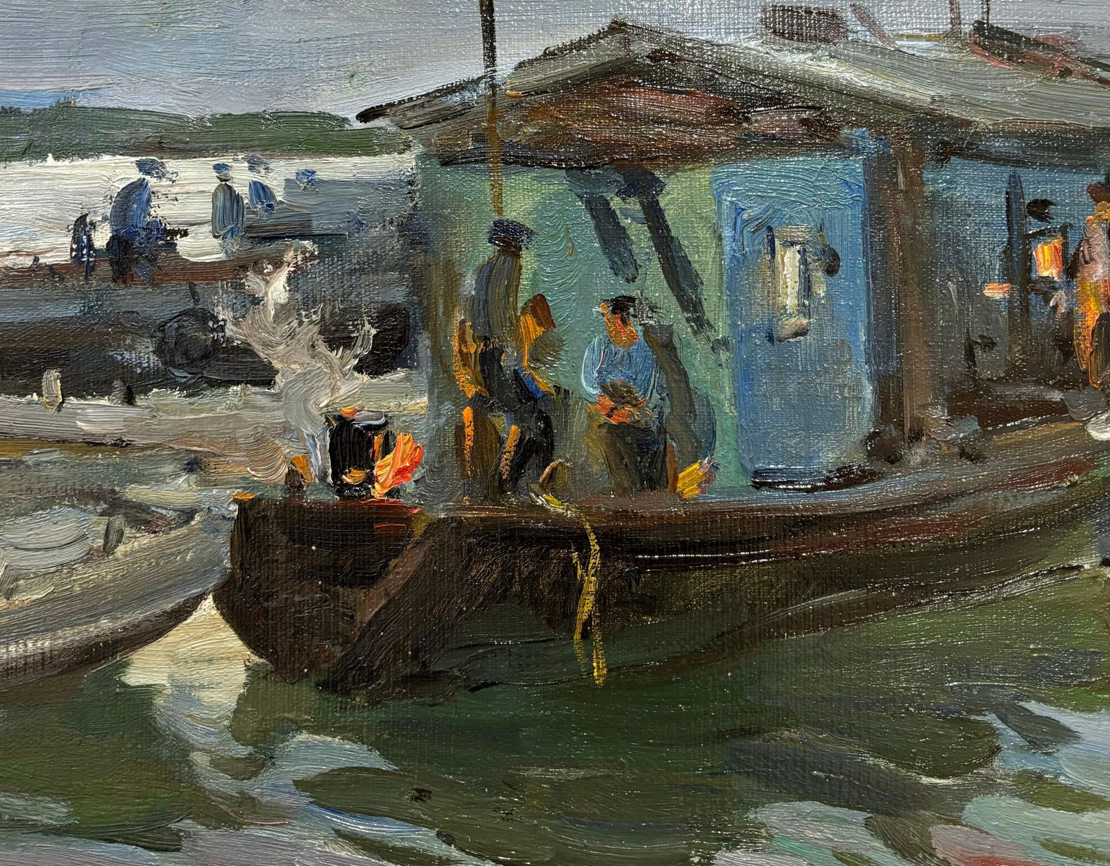 Leonid Vaichilia" Pescatori , Serata "  Olio Su Tela Cm. 58 X 30  19731973 photo 1895.0