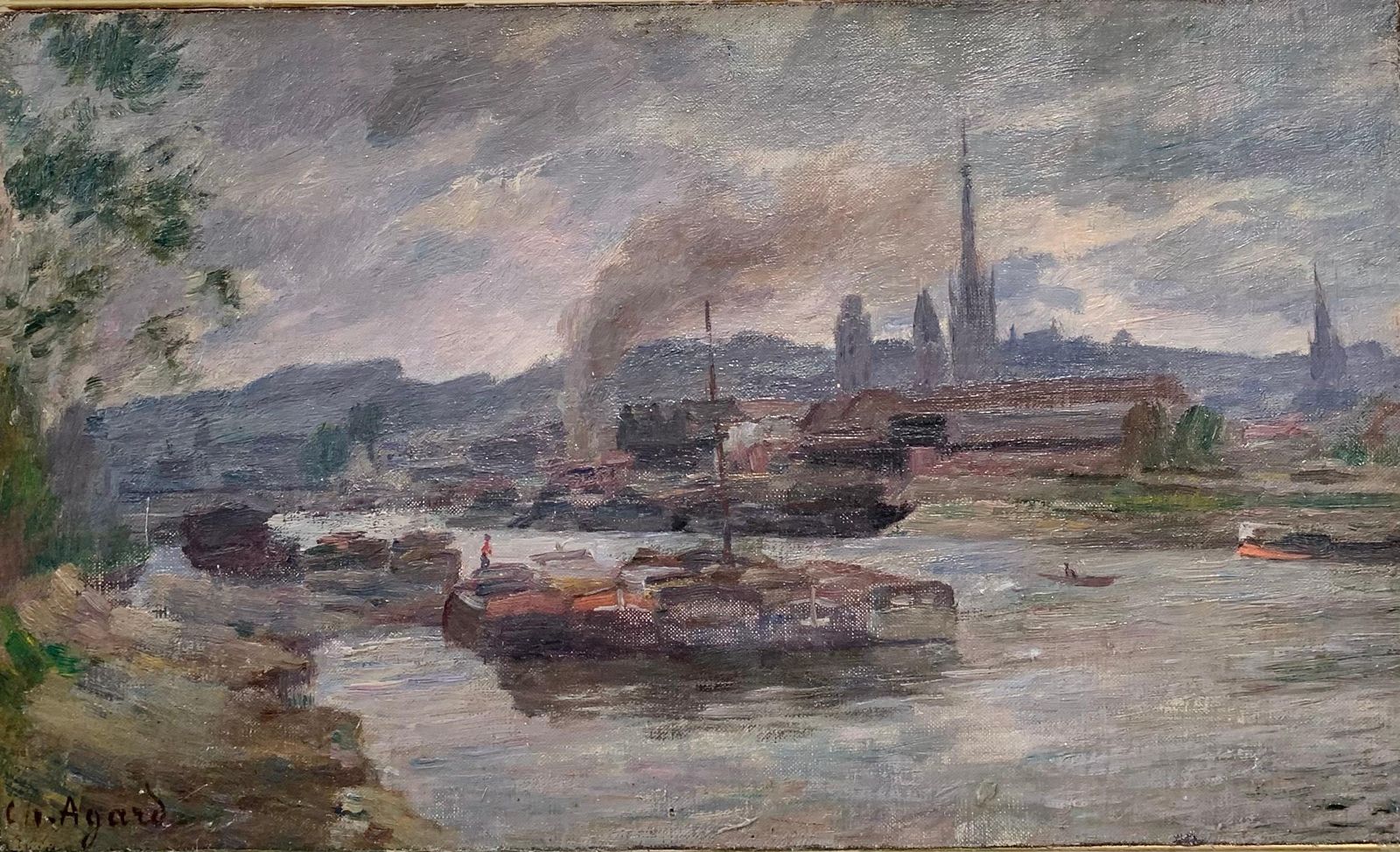 Charles Jean Agard"View Of Rouen" France, Impressionist 19th Century, Oil On Cardboard, 18981898