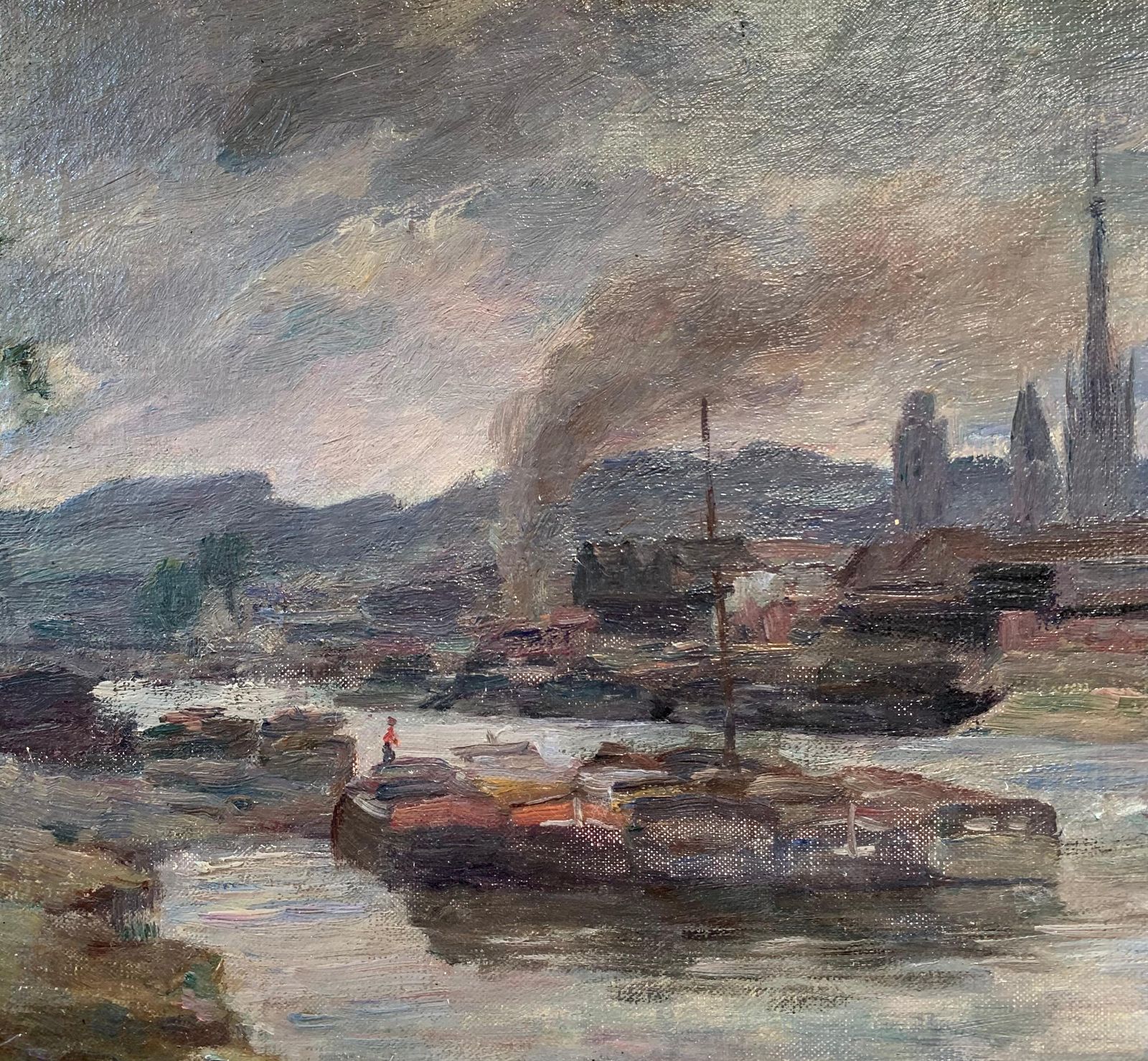 Charles Jean Agard"View Of Rouen" France, Impressionist 19th Century, Oil On Cardboard, 18981898 photo Art