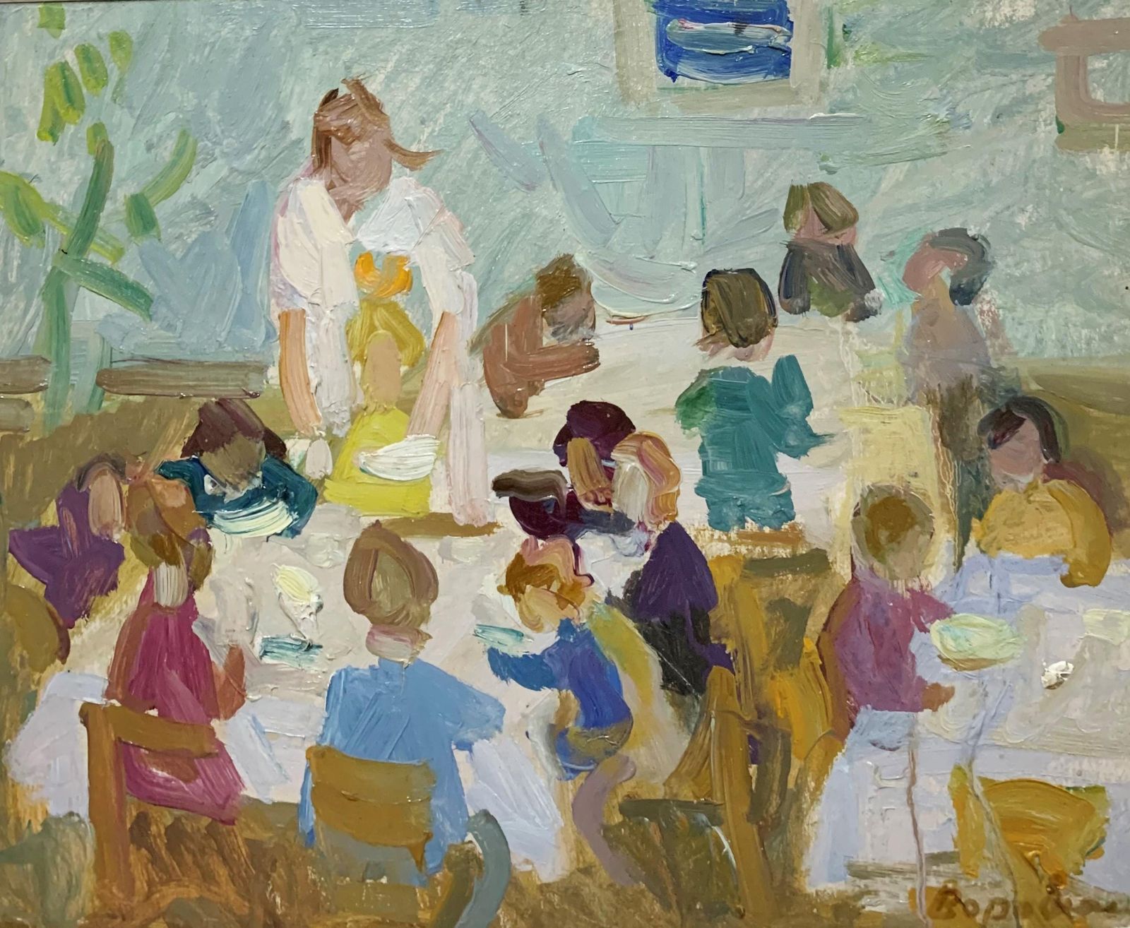 Nadezhda Vorobieva"Kindergarten, Children" Oil Cm. 36 X 48 , 1960 , Shipping Free1960 photo furniture