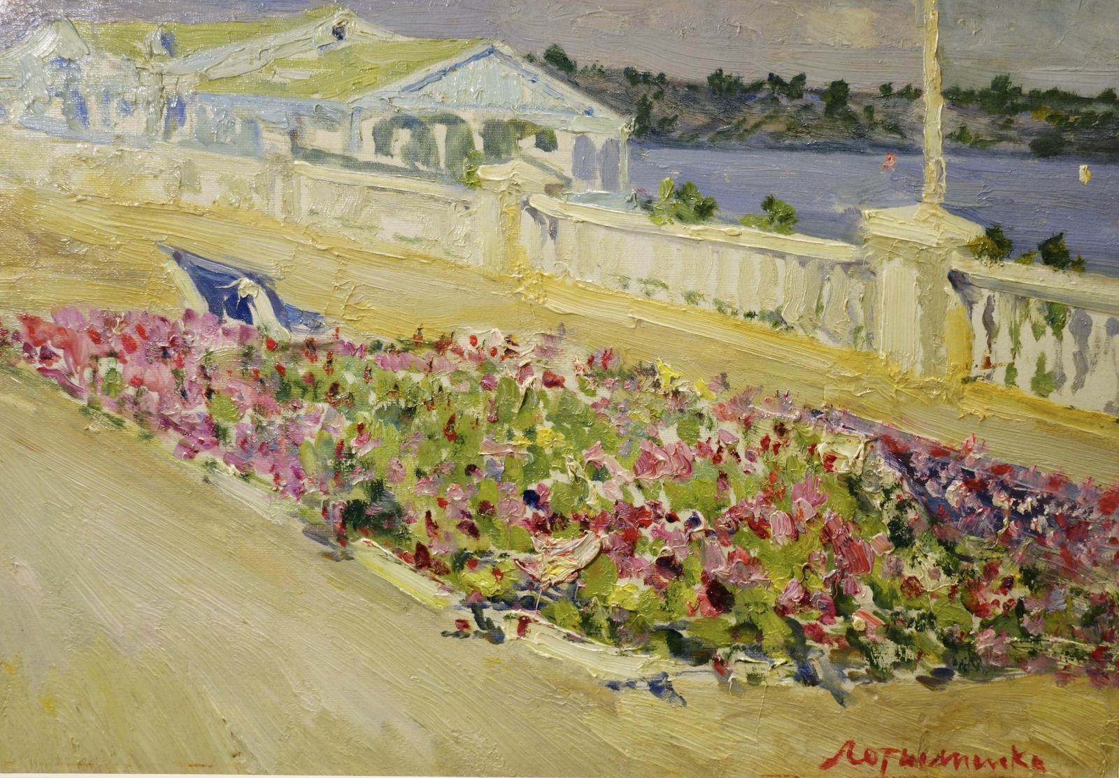 Nikolaj Latyshenko"Boarding On The Volga River"  Oil Cm. 47 X 34 19821982 photo furniture