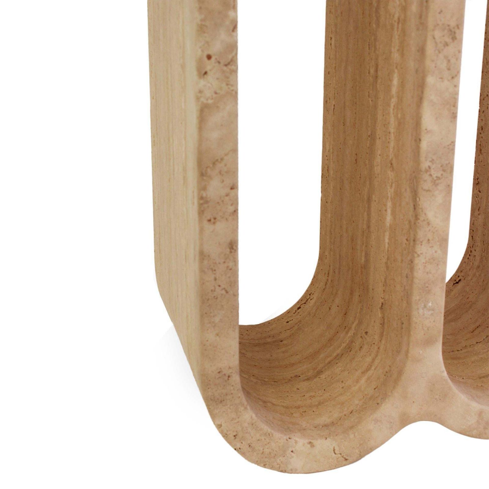 Monolithic Ivory Travertine Arch Consoles, Italy Modern 1980, Set Of Two photo buy