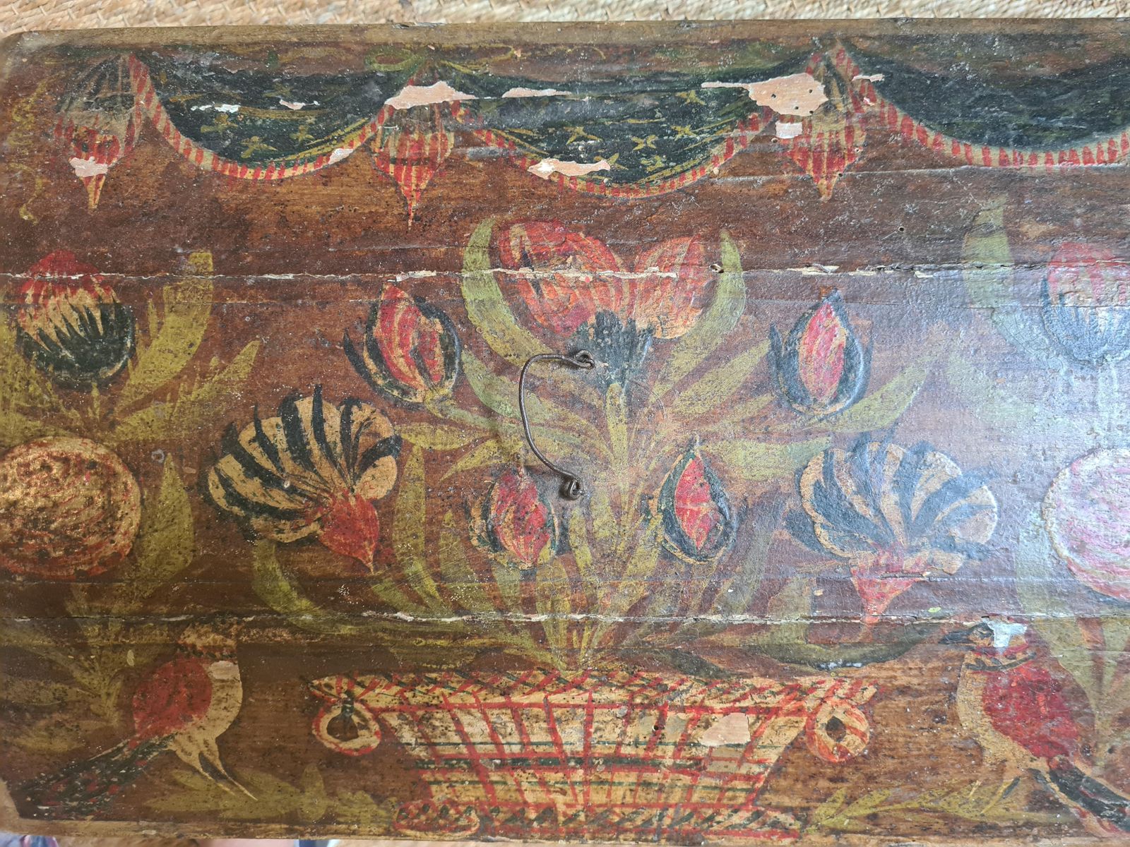 Unknownwedding Chest Of Corinne De Blaru, French 19th Century Folk Art Painted1840s photo vintage