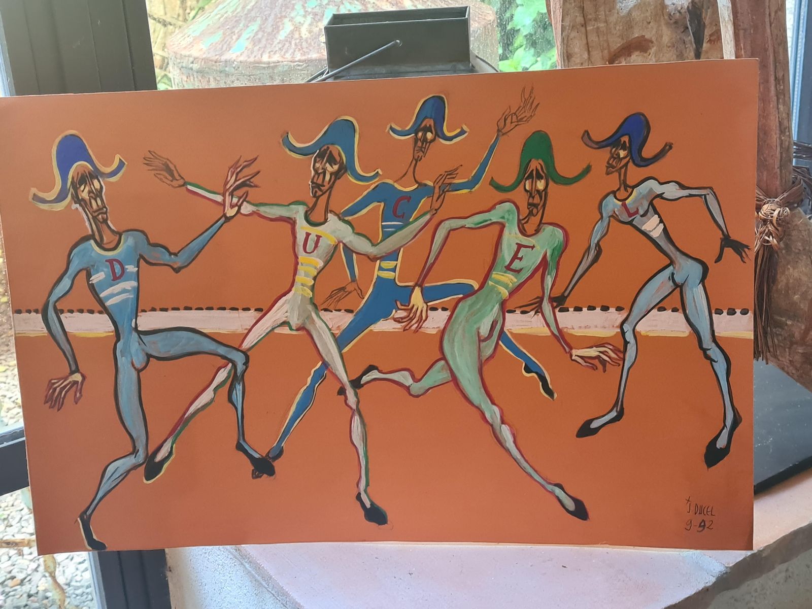 Jean Ducelfrench Watercolour And Gouache, The Harlequins1992 photo vintage