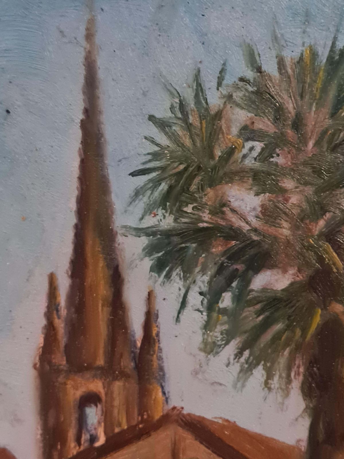 Georges Guerinfrench Impressionist Barbizon School Oil On Board, Palm Tree And Spires1930s photo Art