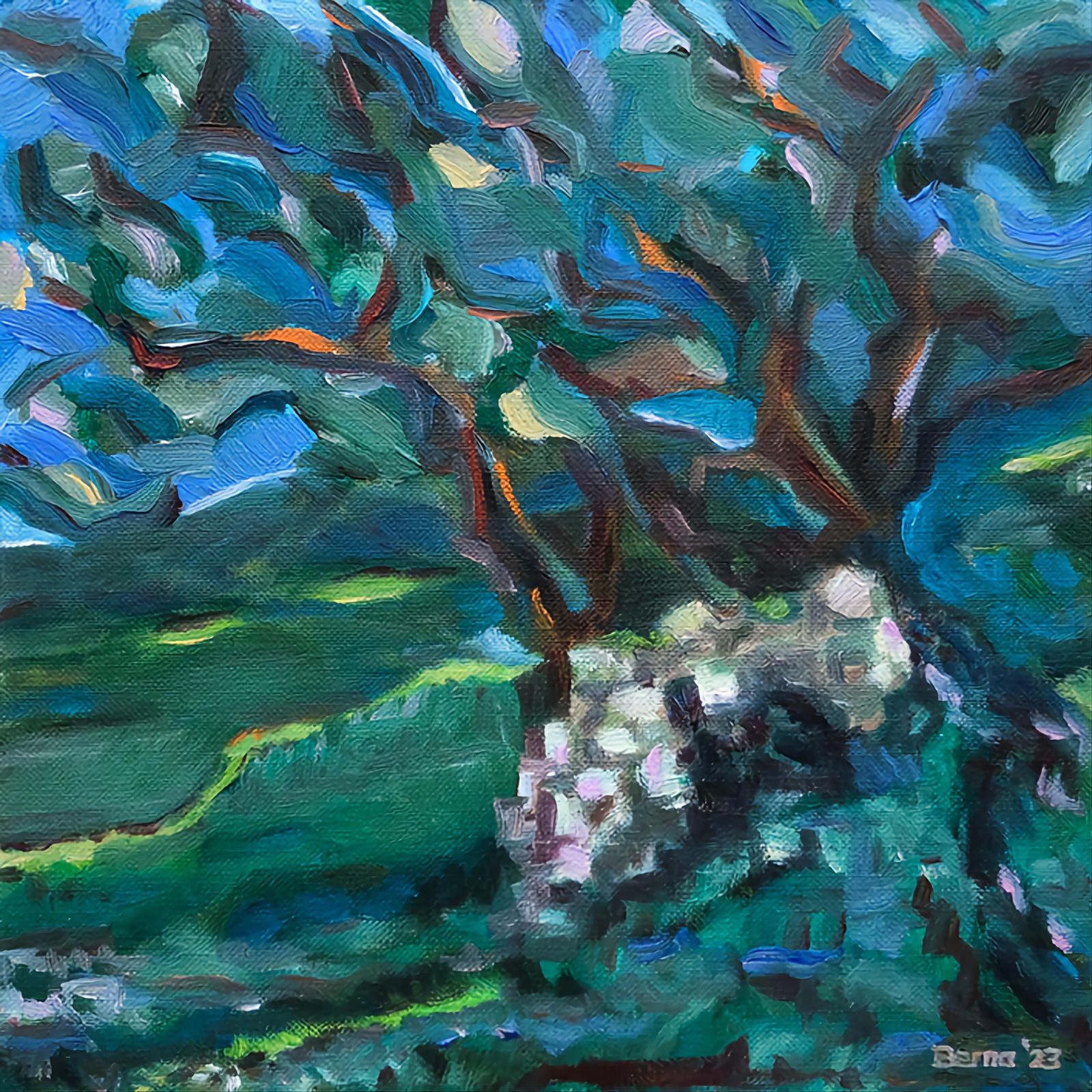 Bernadette Van Baarsen Contemporary Expressionist Oil On Linen. 'Chêne De Bastigales'.2023 photo furniture