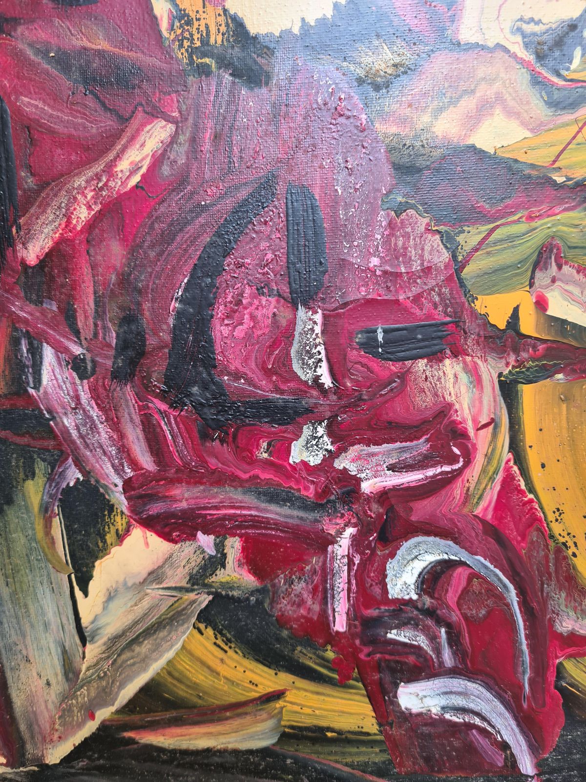 Abstrusfrench Abstract Expressionist Oil On Canvas, Les Alliance Au Crepuscule2000 photo vintage