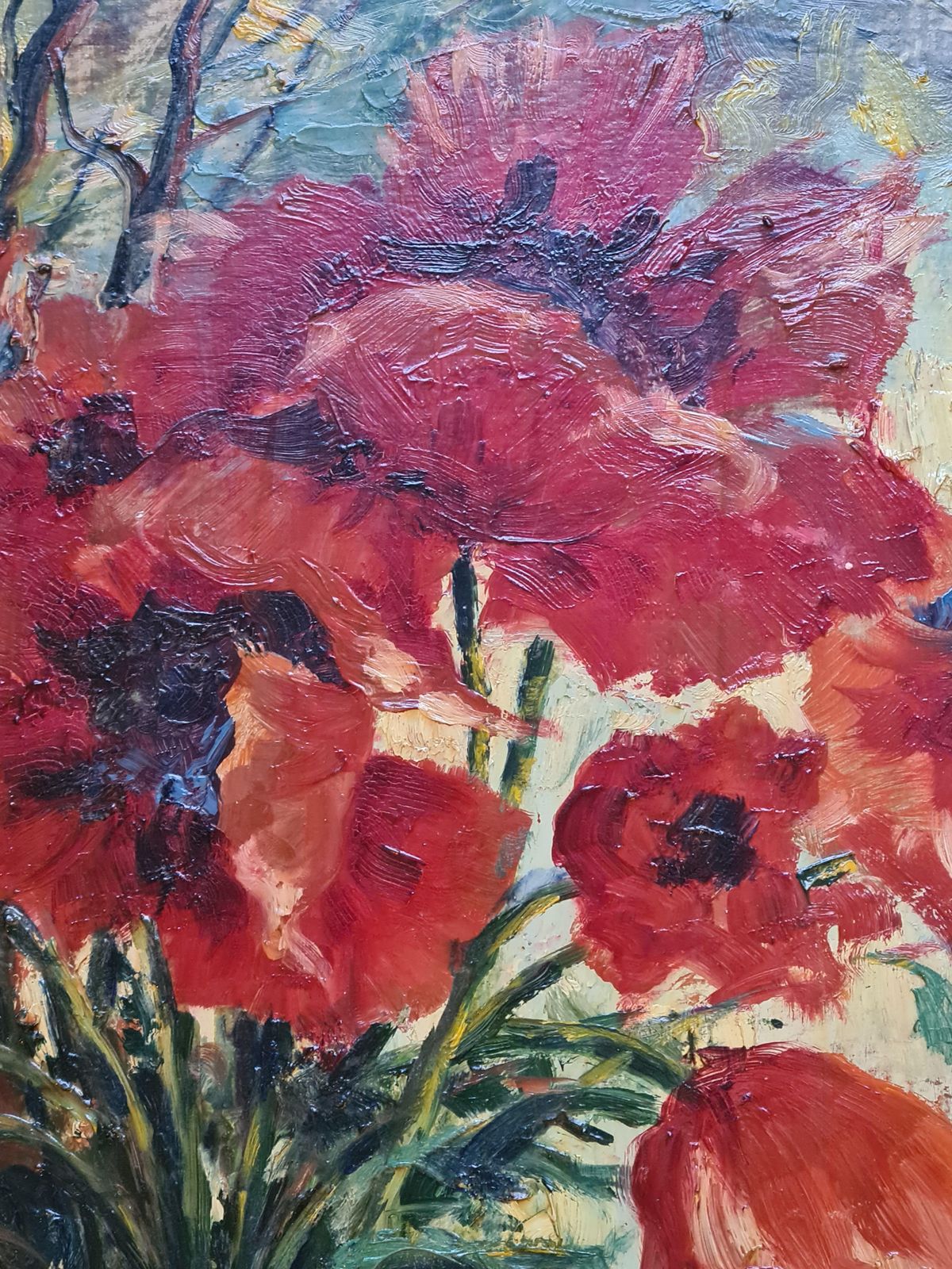 Eduard Bauer Bredtlarge Naturalist Oil On Board, Papaver Orientale, Poppies In A Vase1927 photo 1895.0