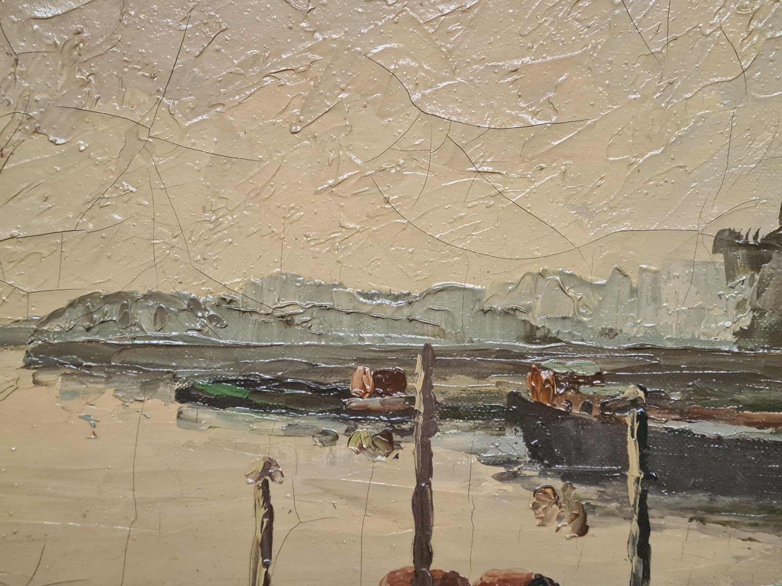 C Van Der Maaslarge Early 20th Century Dutch Oil On Canvas, The Houseboat On A Canal photo vintage
