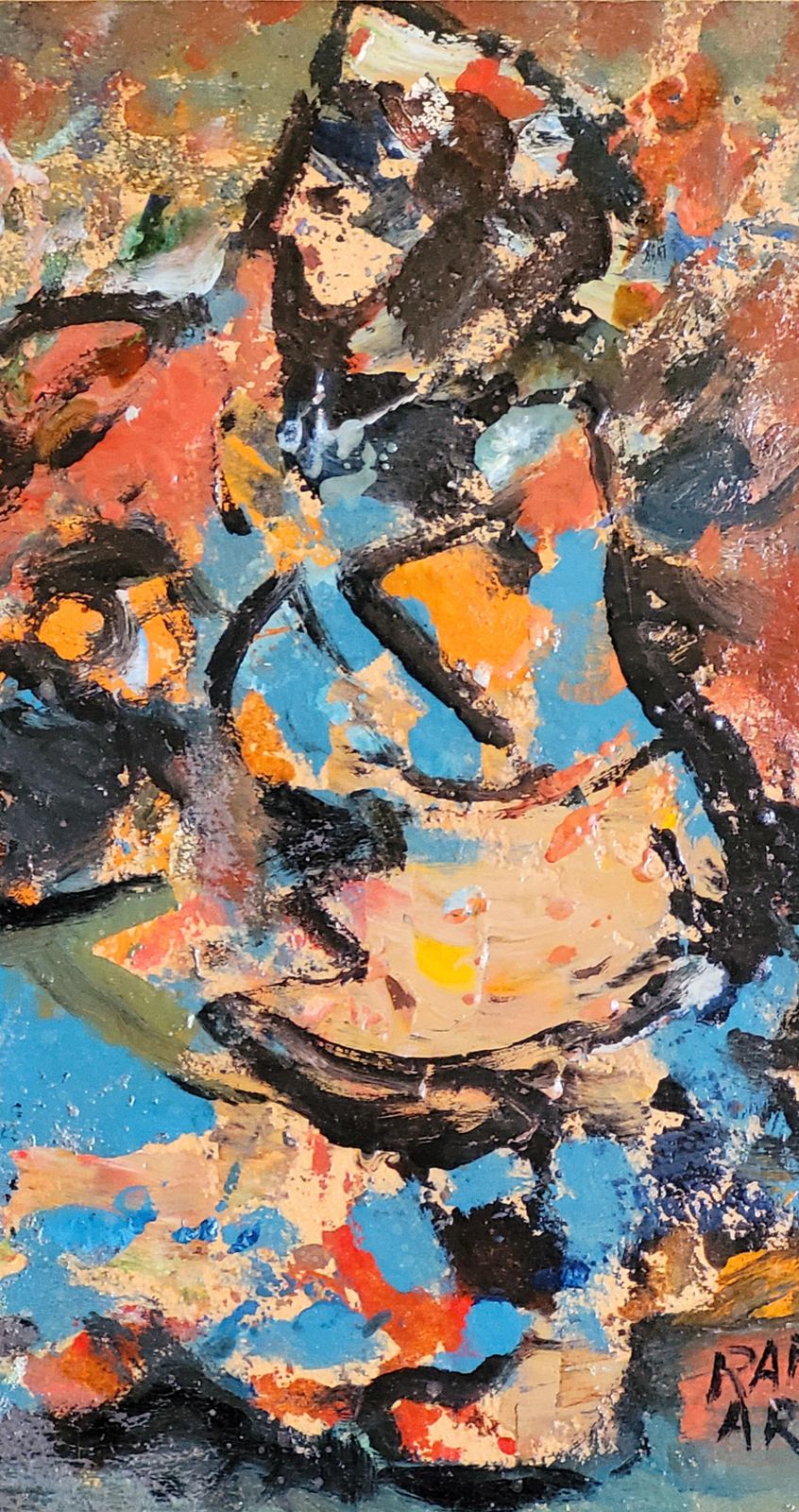 Raphaël Arnal Mid Century Abstract Expressionist Oil, 'La Vendeuse D'oranges'.1949 photo for sale