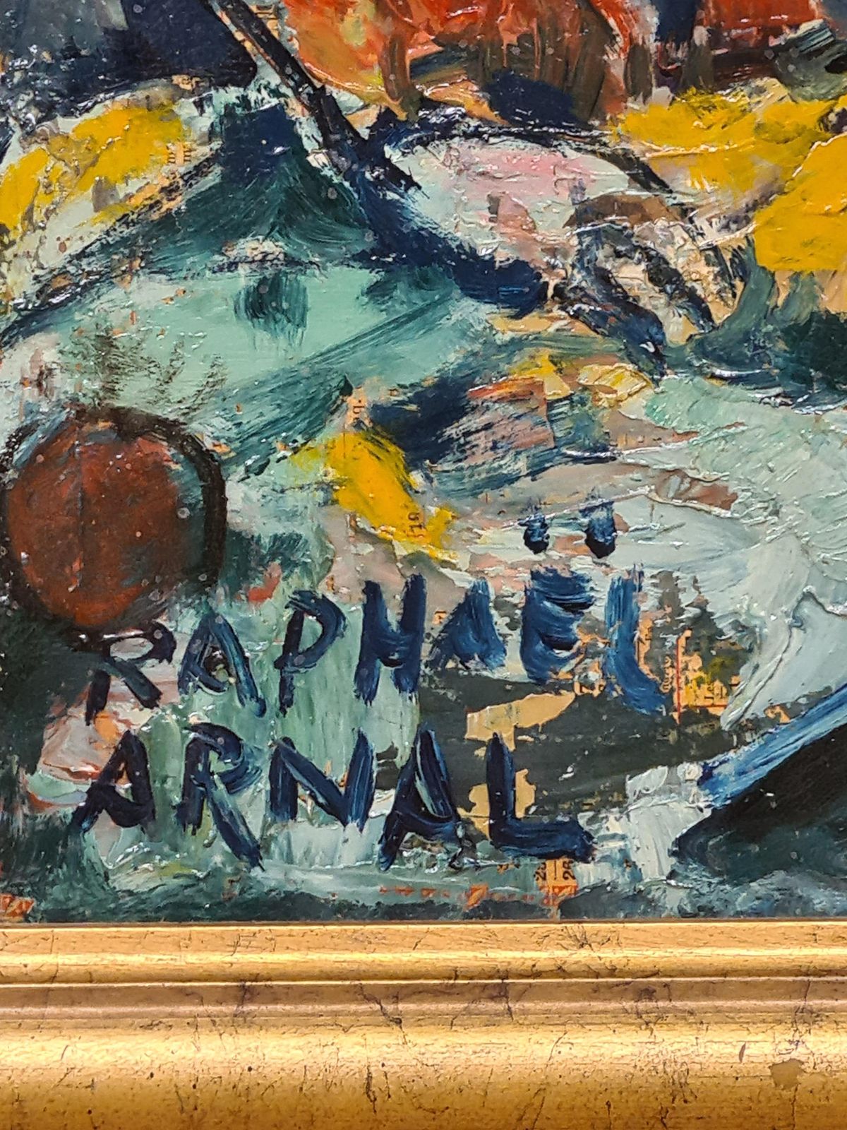 Raphaël Arnal Mid Century French Expressionist Oil, La Couseuse 1952 photo for sale
