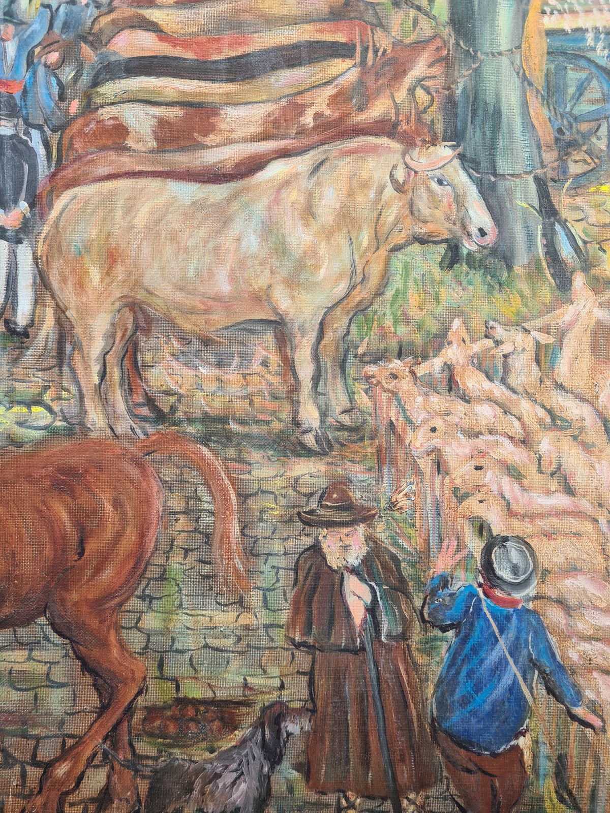 Tanimlarge Scale Early 20th Century Oil On Canvas, The Agriculture And Livestock Fair photo vinterior