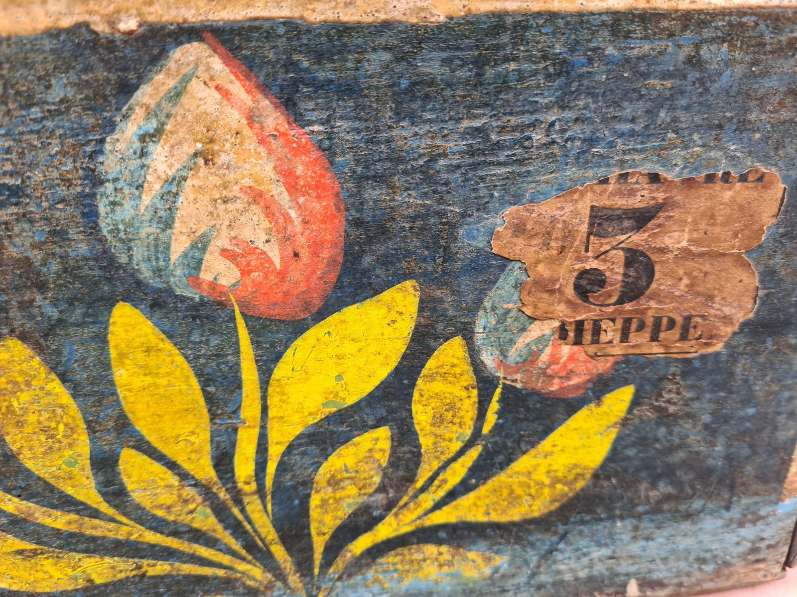 Unknowneuropean 19th Century Folk Art Painted Wooden Hope, Bridal Wedding Chest photo vinterior