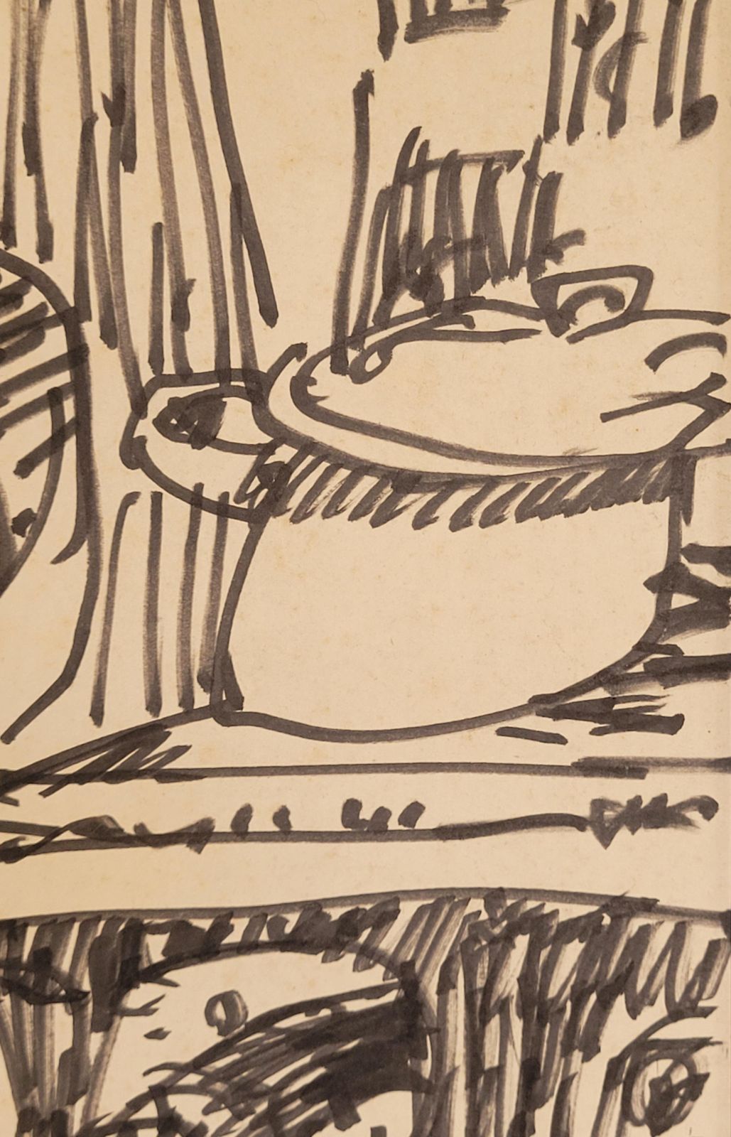 875.0 Jean Arènemid Century French Feutre On Paper. Tea Time In The Kitchen.1964 photo