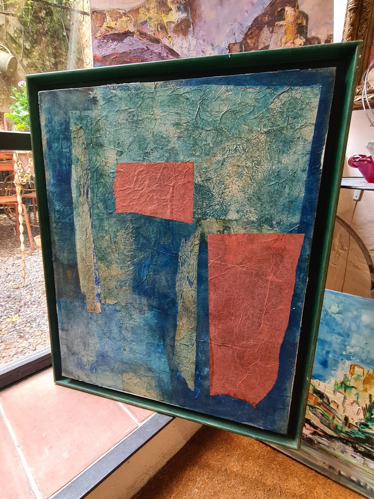 photo for sale French Mixed Media Abstract Expressionist, 'Symphony In Blue And Red' From 1992 By Danièle Jaquillard