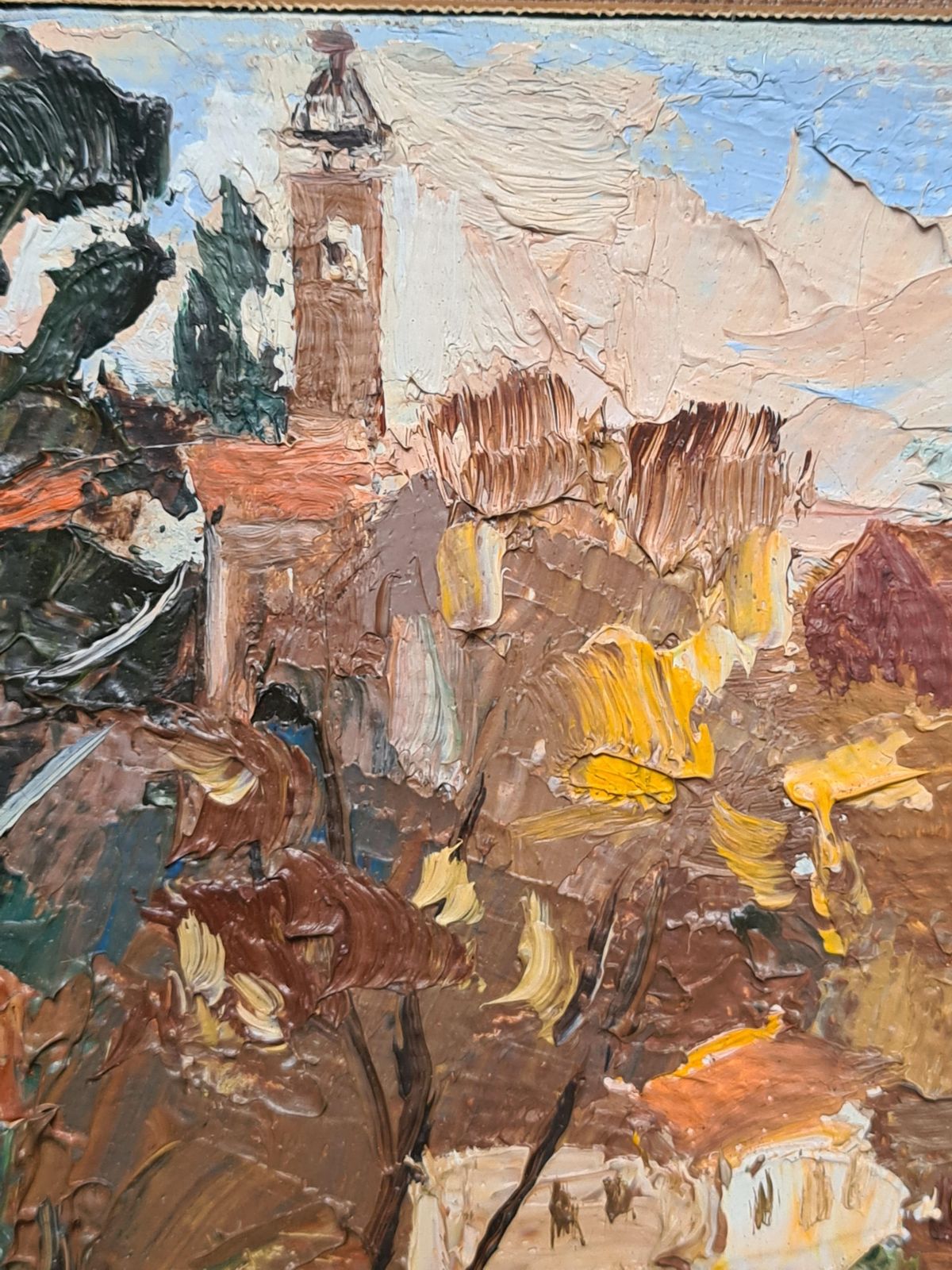 Saint Paul De Vence, Mid Century French Impressionist Oil On Canvas, The Village Perché, By Jules Gustave Lempereur photo vintage