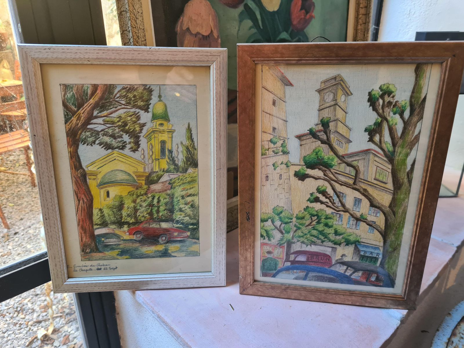 Pair Of French Mid Century Drawings, 'Ligne Claire' After Hergé, Grasse And Nice1969 photo Art
