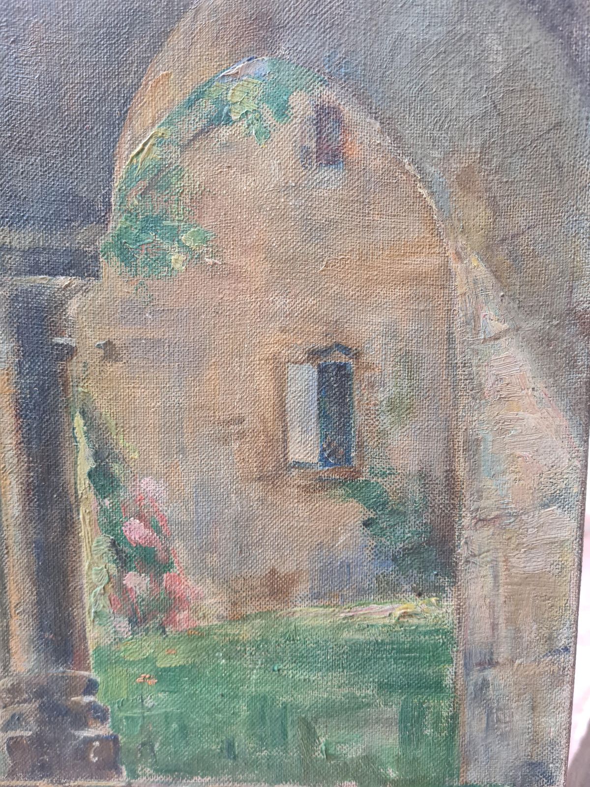 French Impressionist Oil On Canvas Painting, In A Monastery Garden, 1900s By M Lagrosk photo 558.0