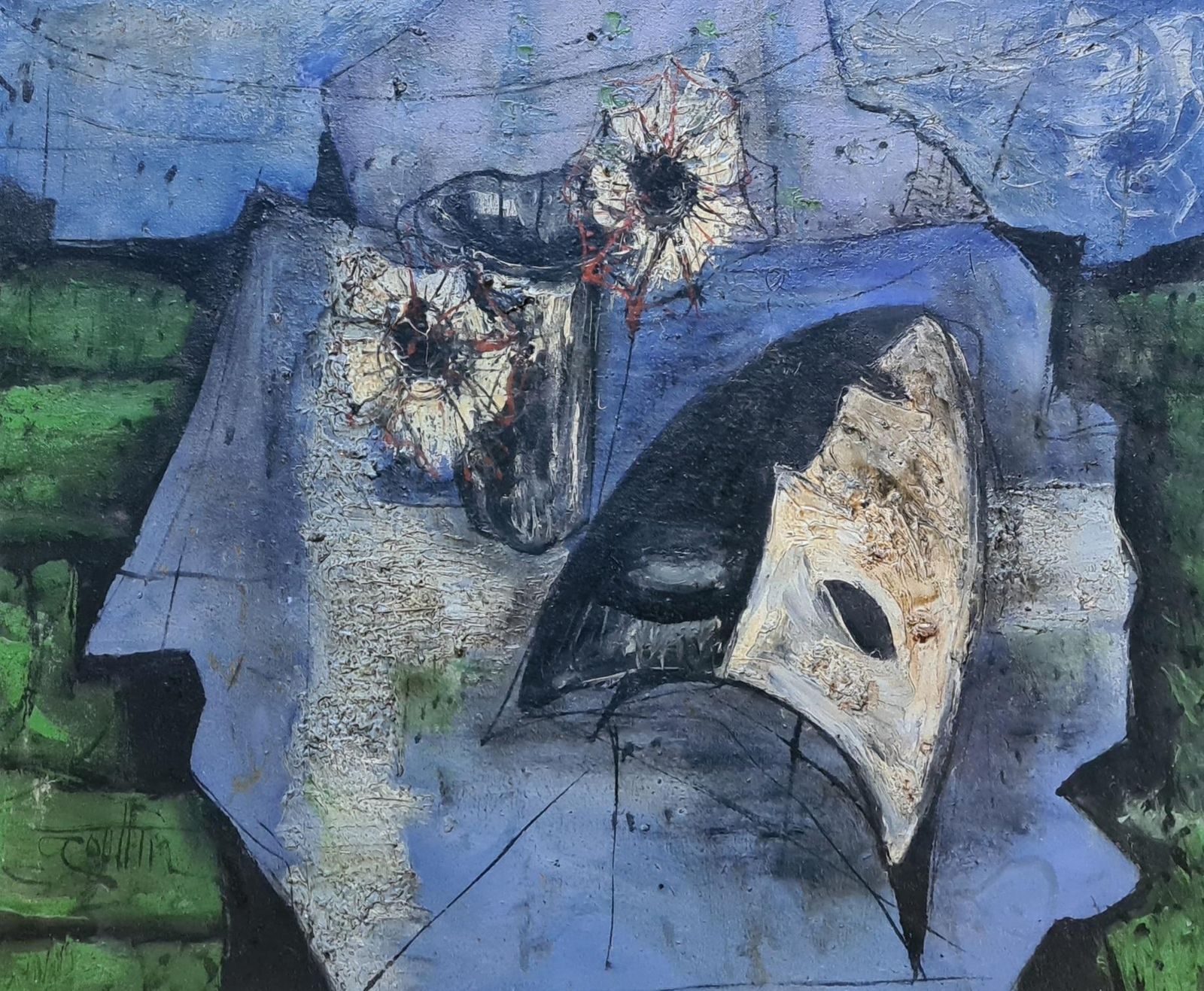 French Expressionist Still Life In Oil, Ecole De Nice, By Jean Marie Gouttin, Circle Of Bernard Buffet photo furniture