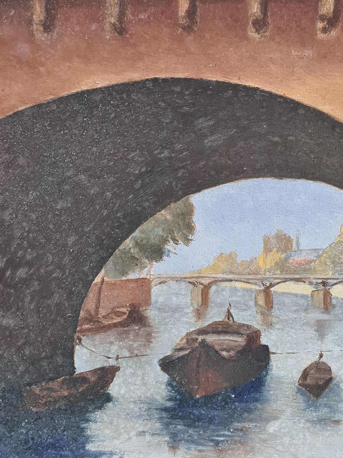 Mid Century Paris View, Le Pont Neuf And The Seine. Oil On Board From 1949 By R Glachant photo vinterior