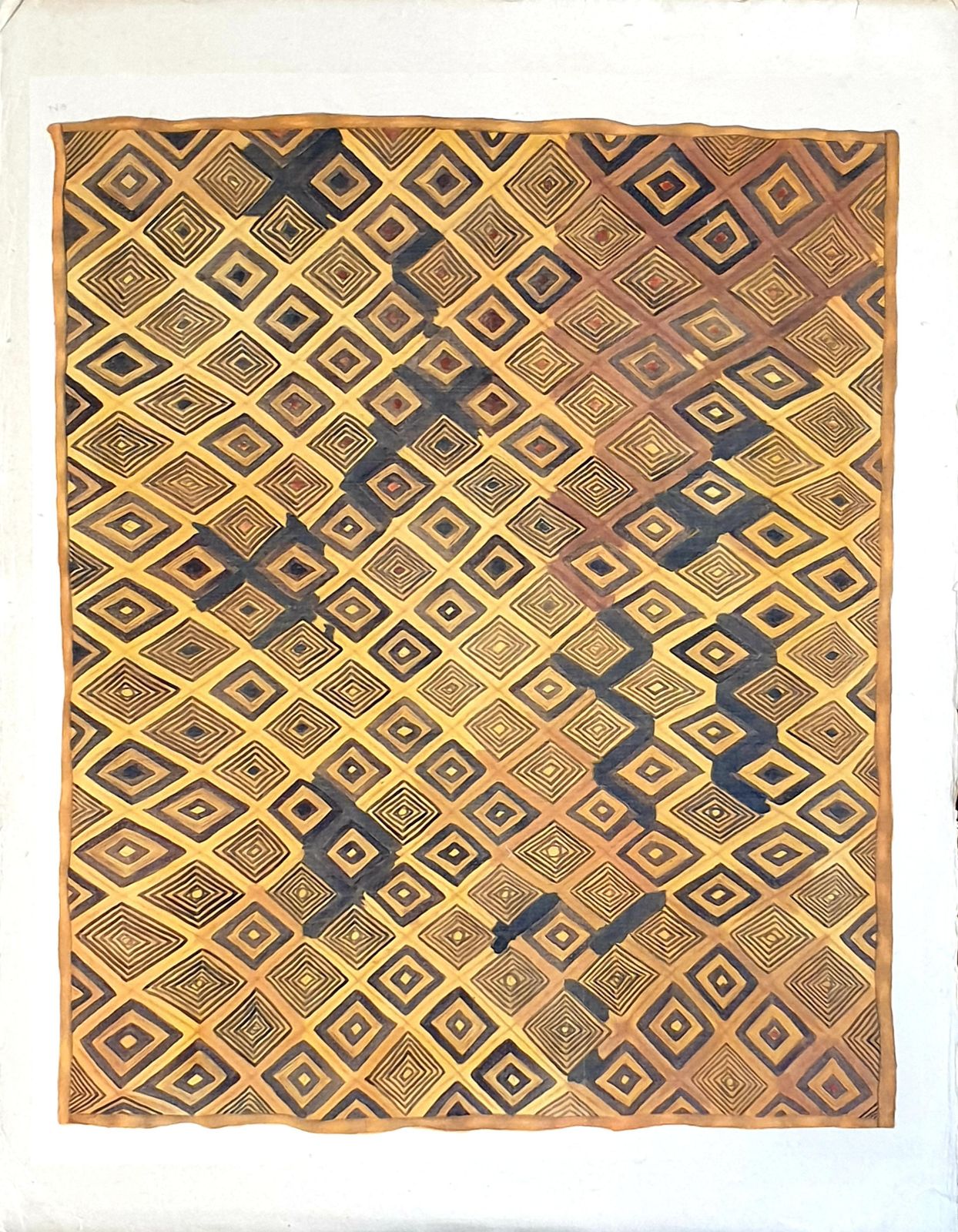 La Roche Laffitte, Painting Of An Antique Caucasian 'Kuba' Tribal Item, Watercolour On Silk