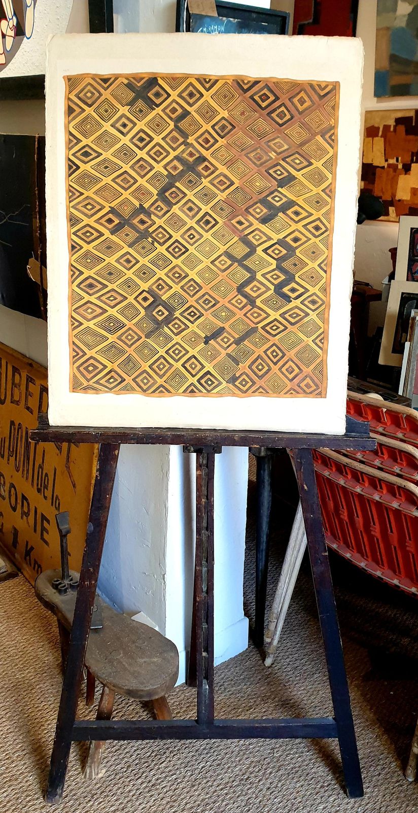 photo vinterior La Roche Laffitte, Painting Of An Antique Caucasian 'Kuba' Tribal Item, Watercolour On Silk